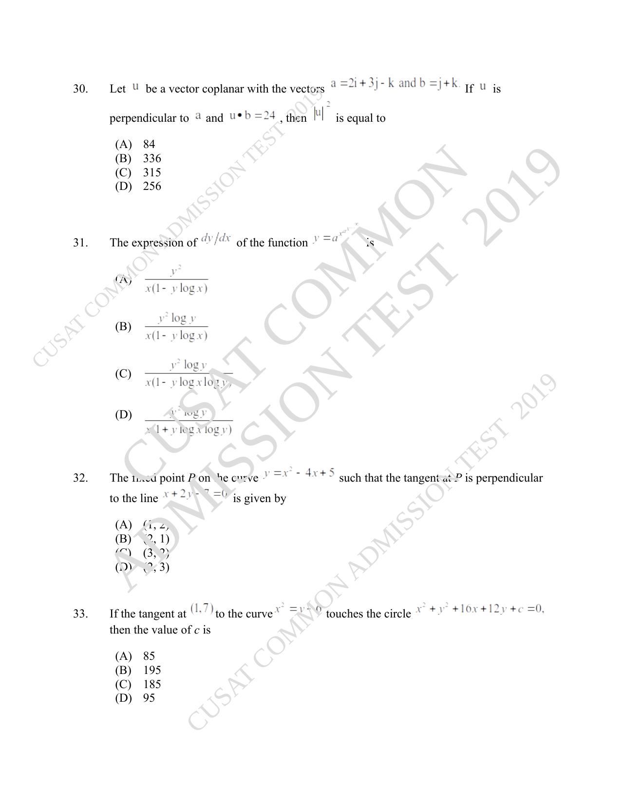 CUSAT CAT 2019 B.Tech Question Paper With Answer Key - Page 13