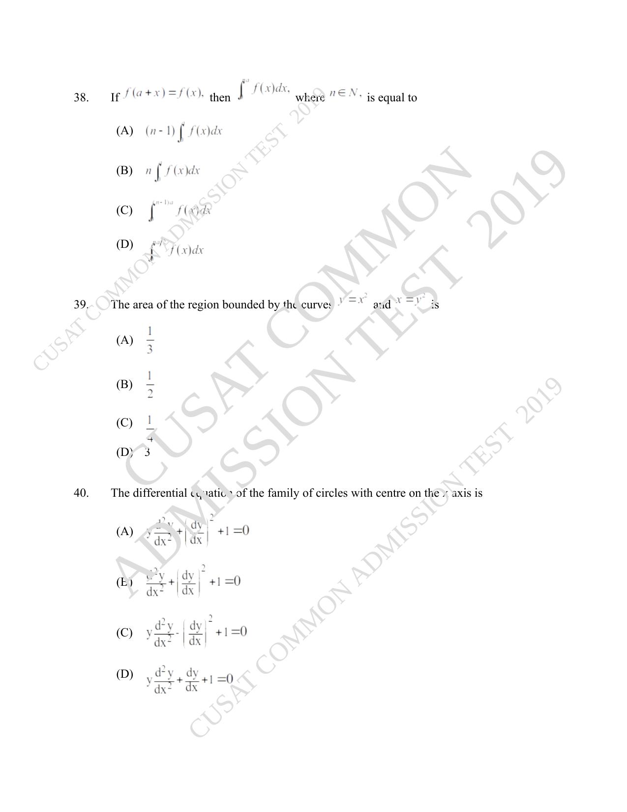 CUSAT CAT 2019 B.Tech Question Paper With Answer Key - Page 16