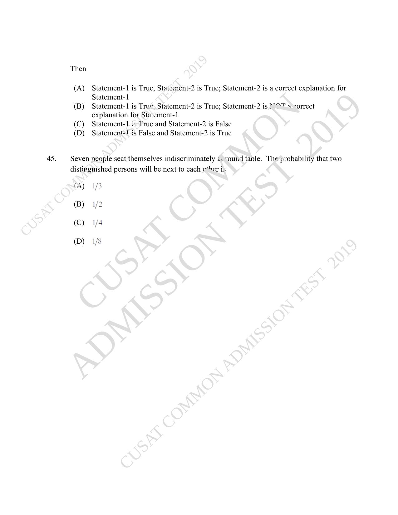 CUSAT CAT 2019 B.Tech Question Paper With Answer Key - Page 18