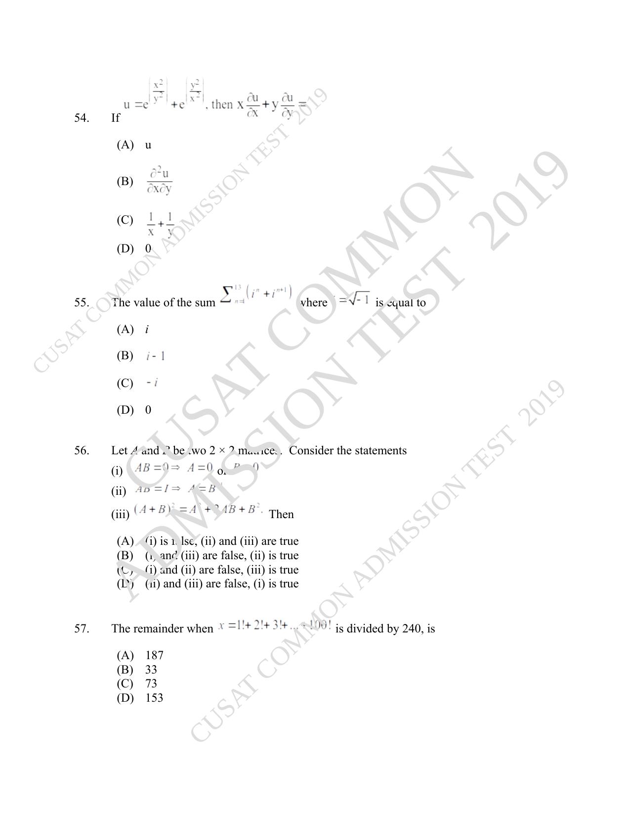 CUSAT CAT 2019 B.Tech Question Paper With Answer Key - Page 23