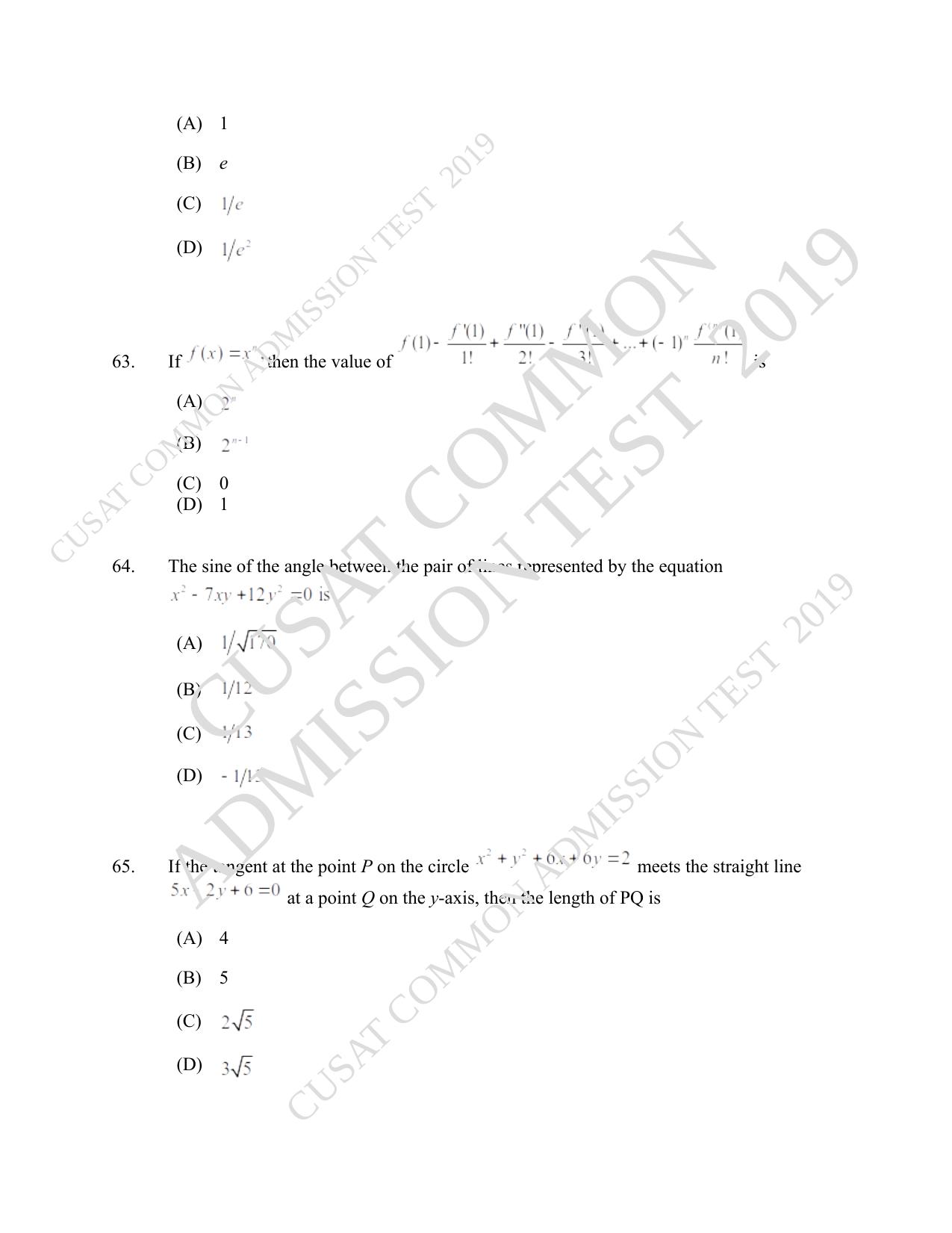 CUSAT CAT 2019 B.Tech Question Paper With Answer Key - Page 26