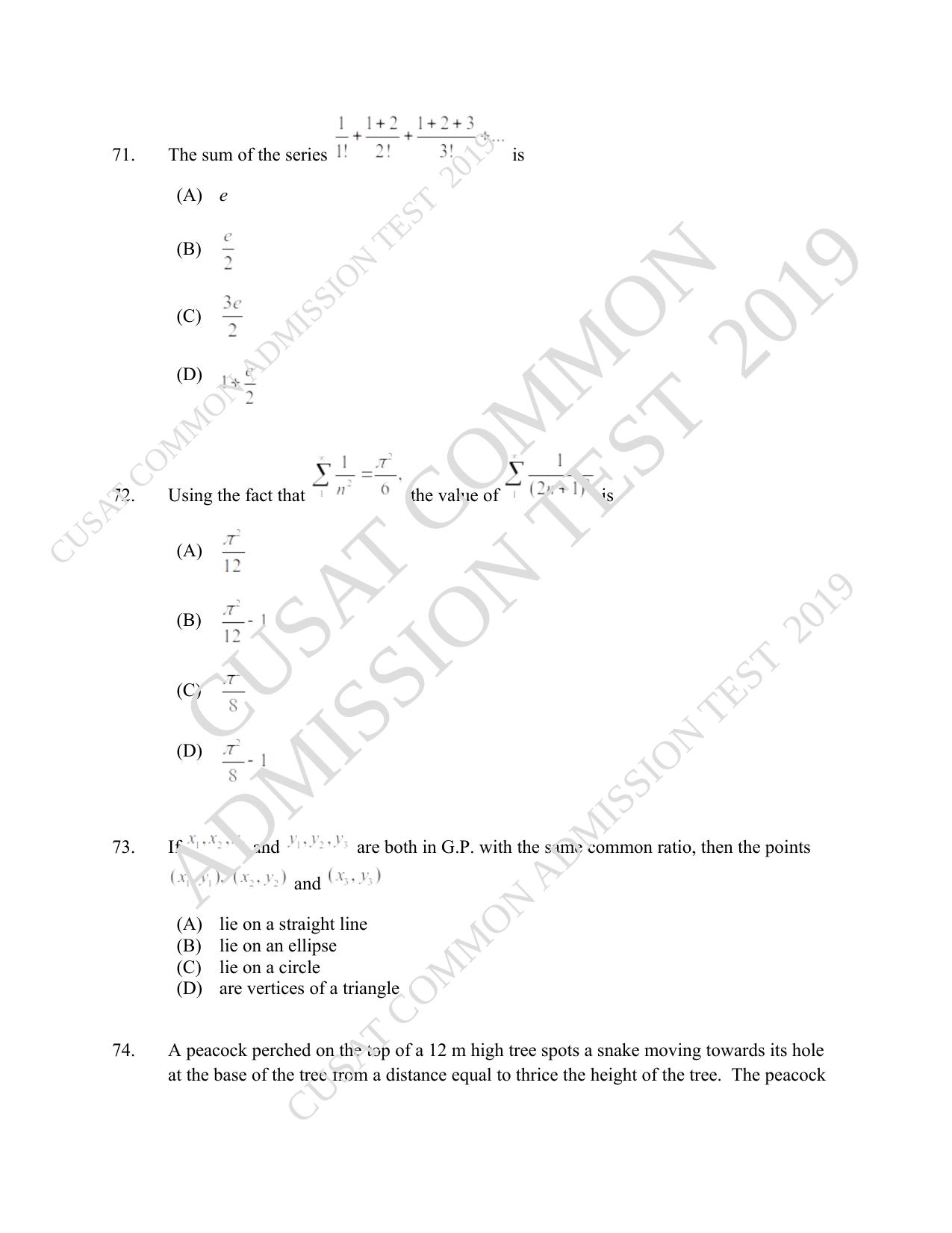 CUSAT CAT 2019 B.Tech Question Paper With Answer Key - Page 29