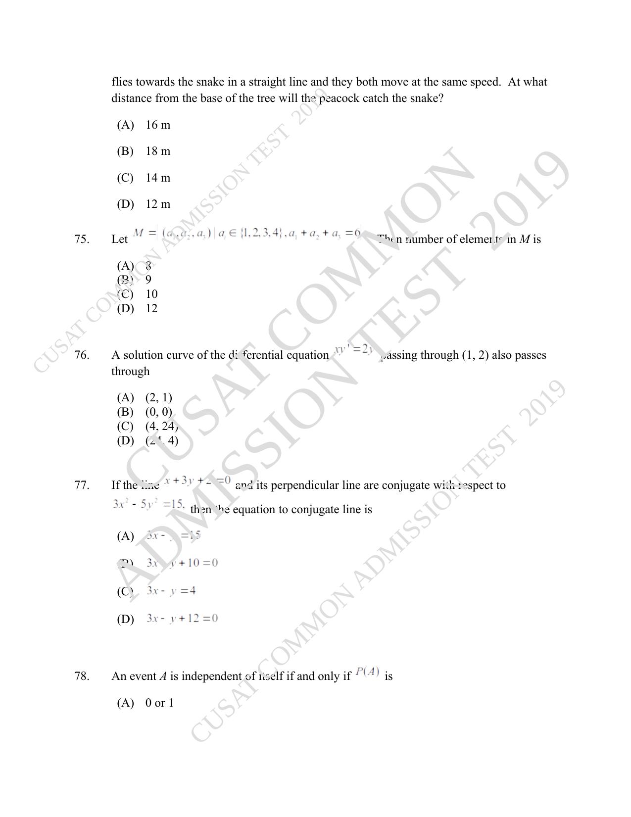 CUSAT CAT 2019 B.Tech Question Paper With Answer Key - Page 30