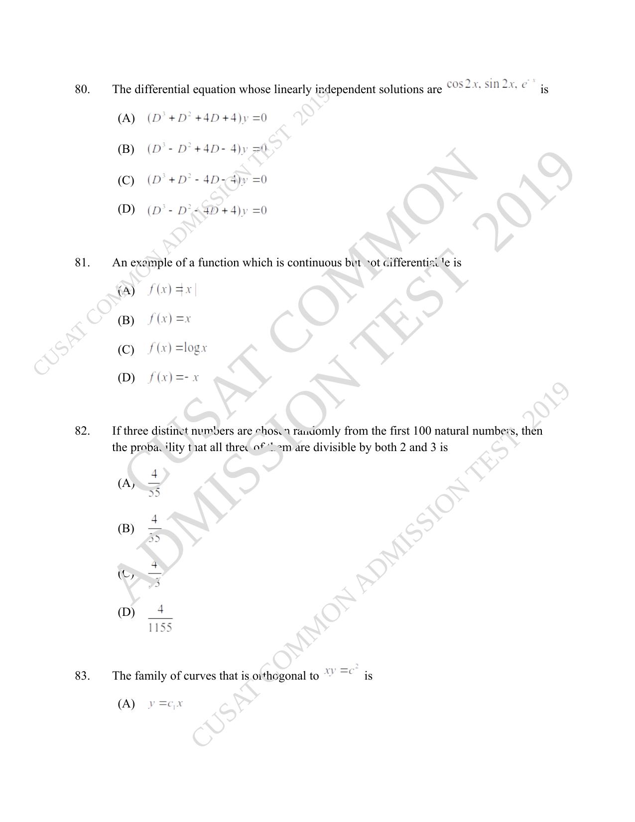 CUSAT CAT 2019 B.Tech Question Paper With Answer Key - Page 32