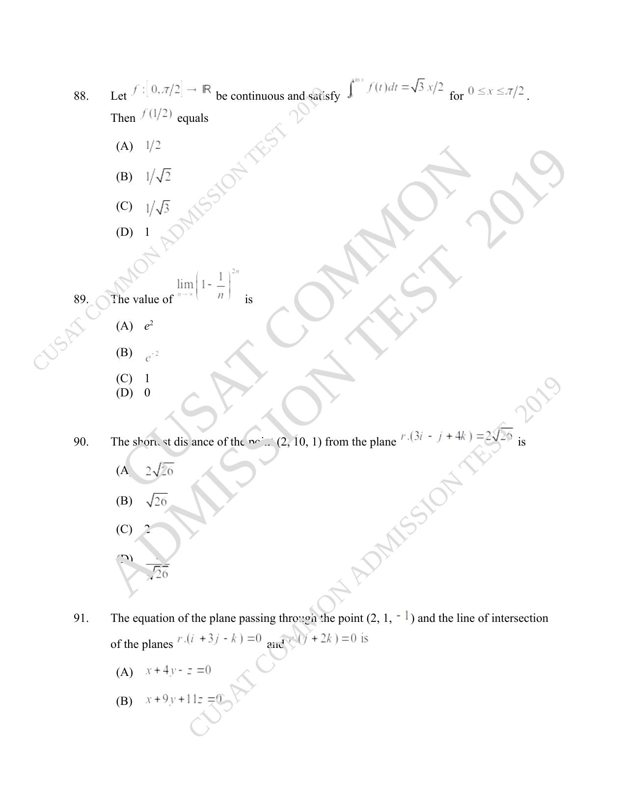 CUSAT CAT 2019 B.Tech Question Paper With Answer Key - Page 36