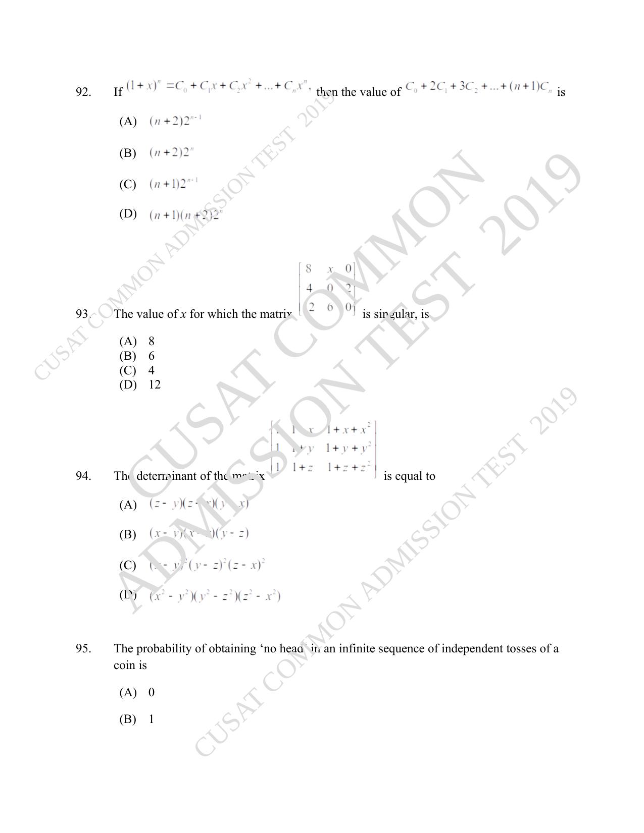 CUSAT CAT 2019 B.Tech Question Paper With Answer Key - Page 38