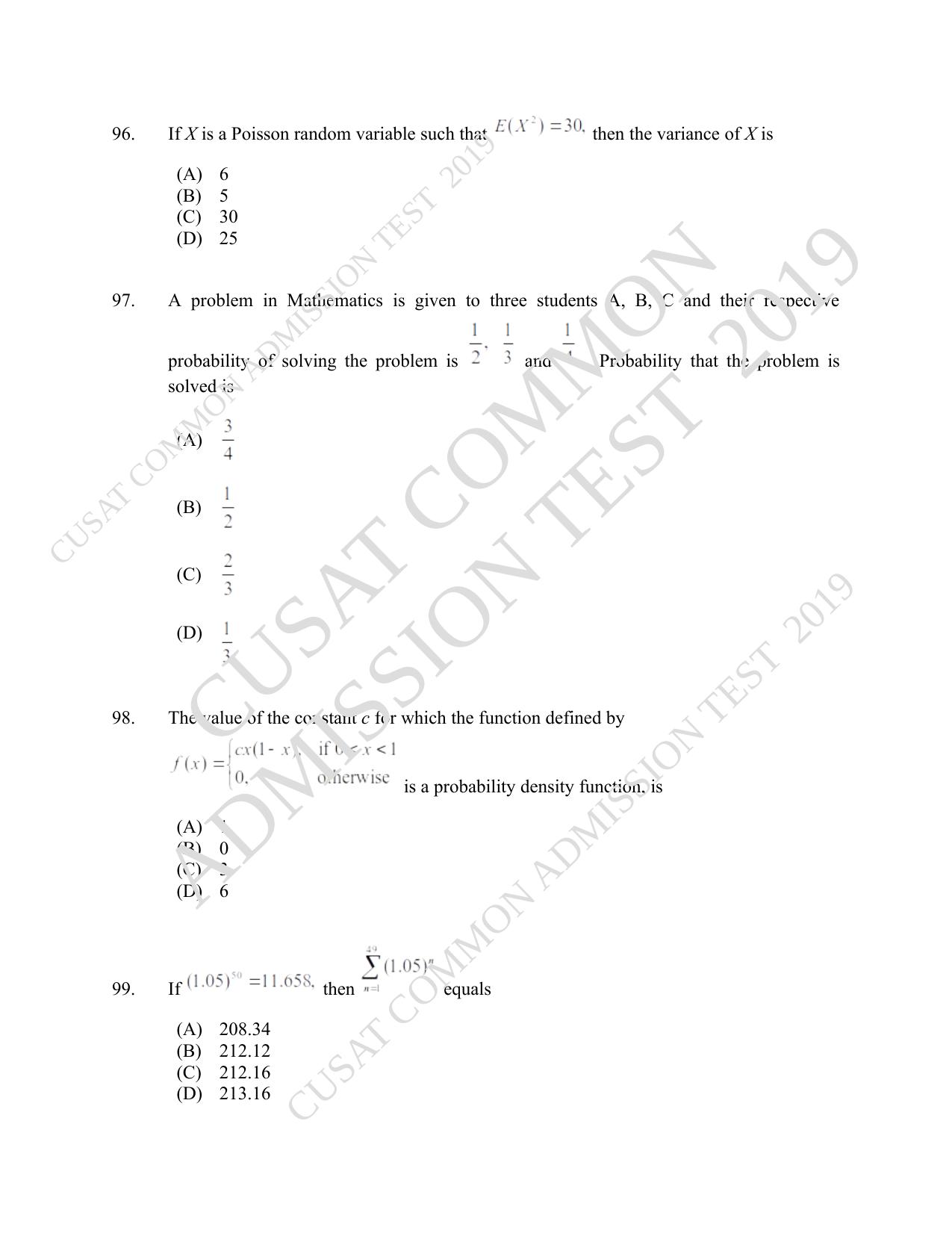 CUSAT CAT 2019 B.Tech Question Paper With Answer Key - Page 40