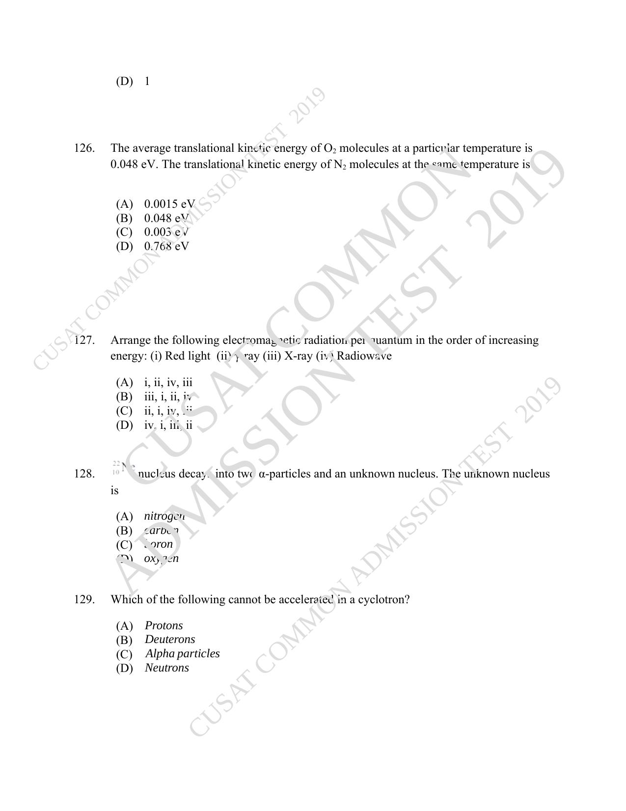 CUSAT CAT 2019 B.Tech Question Paper With Answer Key - Page 49