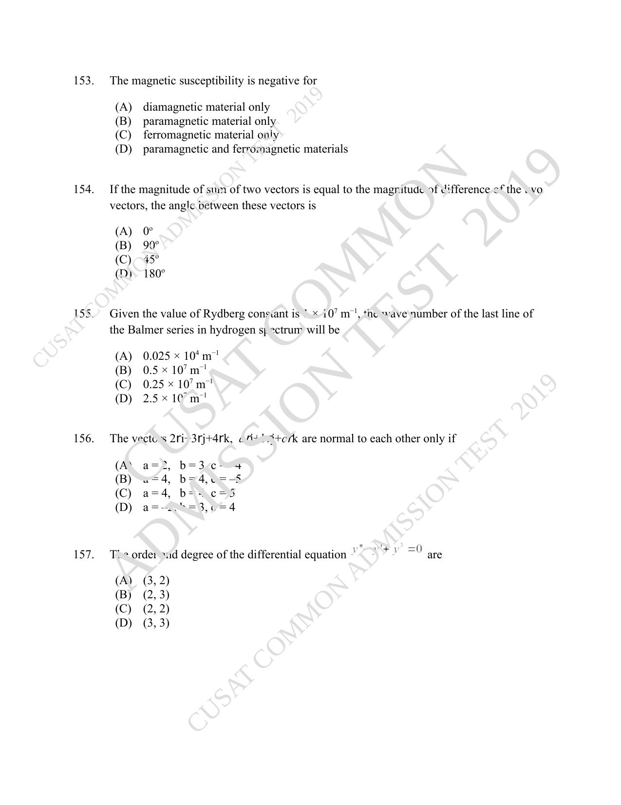 CUSAT CAT 2019 B.Tech Question Paper With Answer Key - Page 56