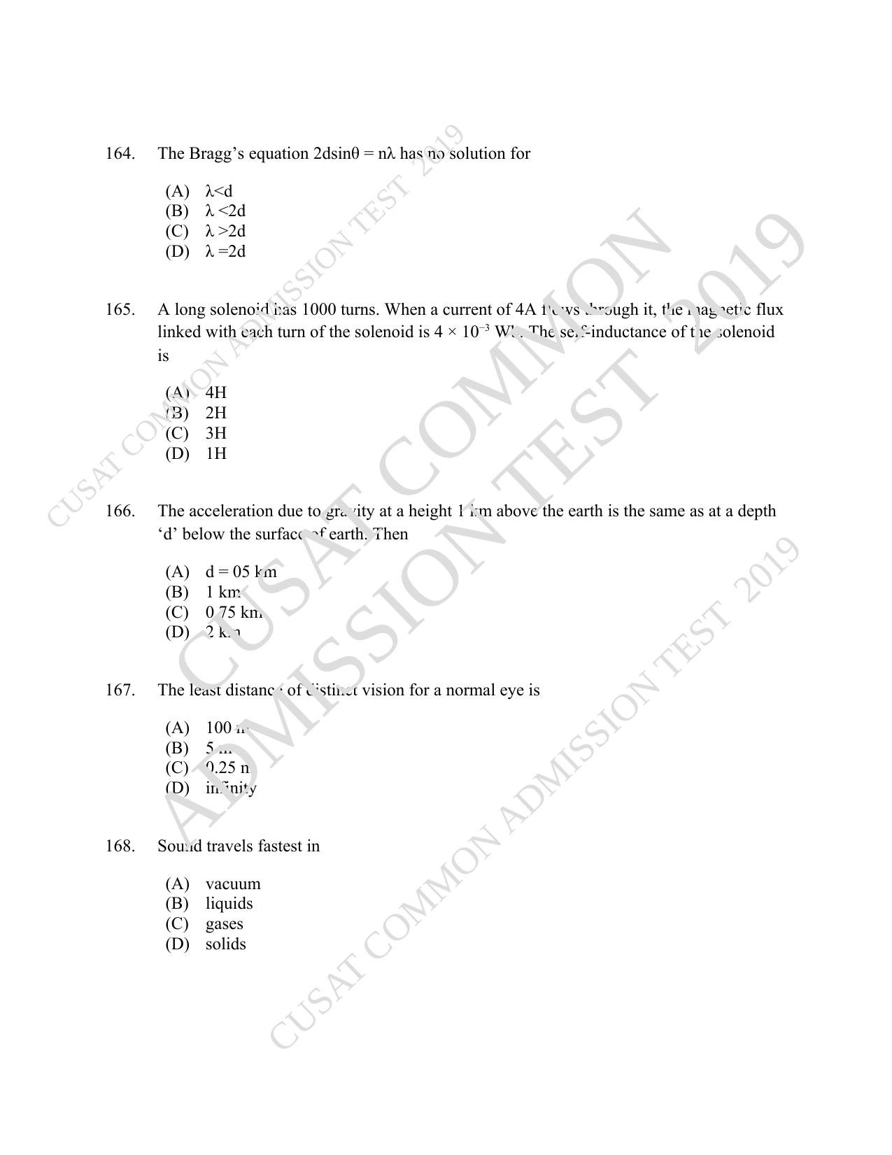 CUSAT CAT 2019 B.Tech Question Paper With Answer Key - Page 58