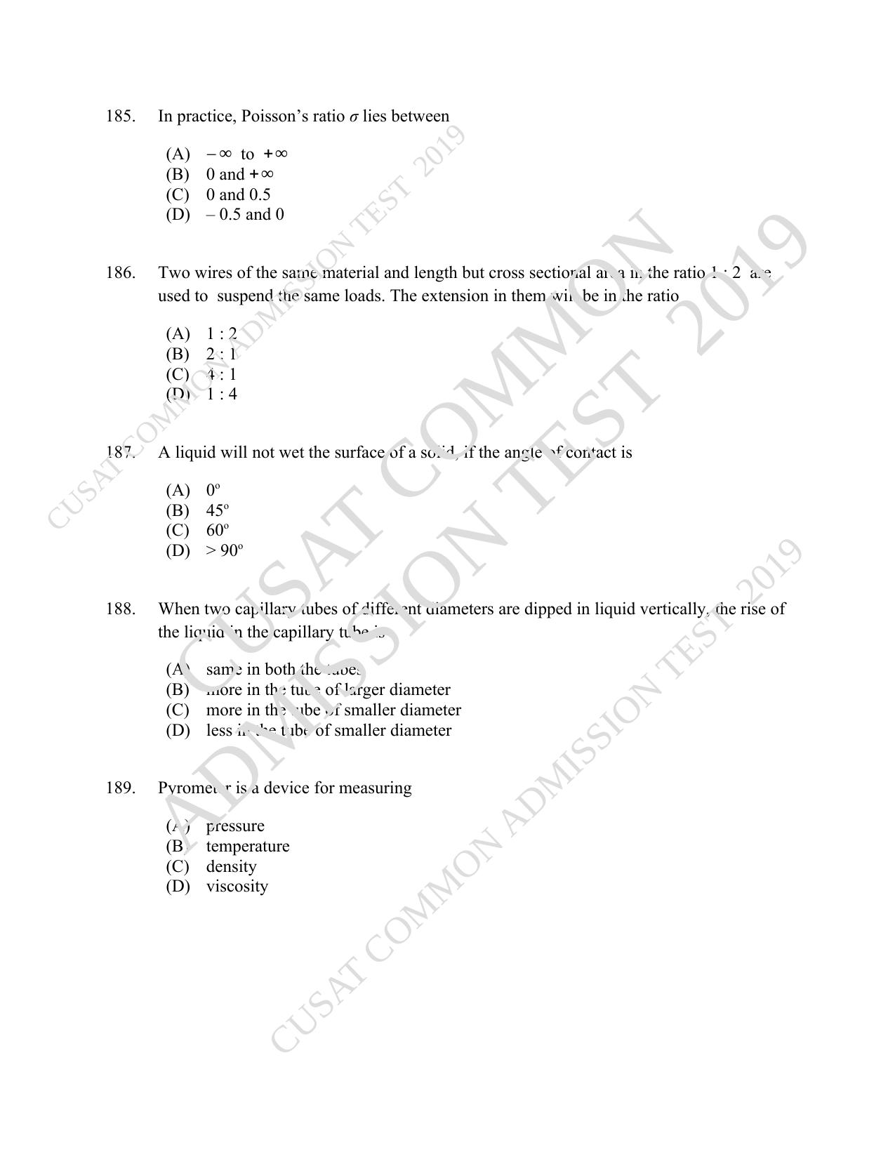 CUSAT CAT 2019 B.Tech Question Paper With Answer Key - Page 62