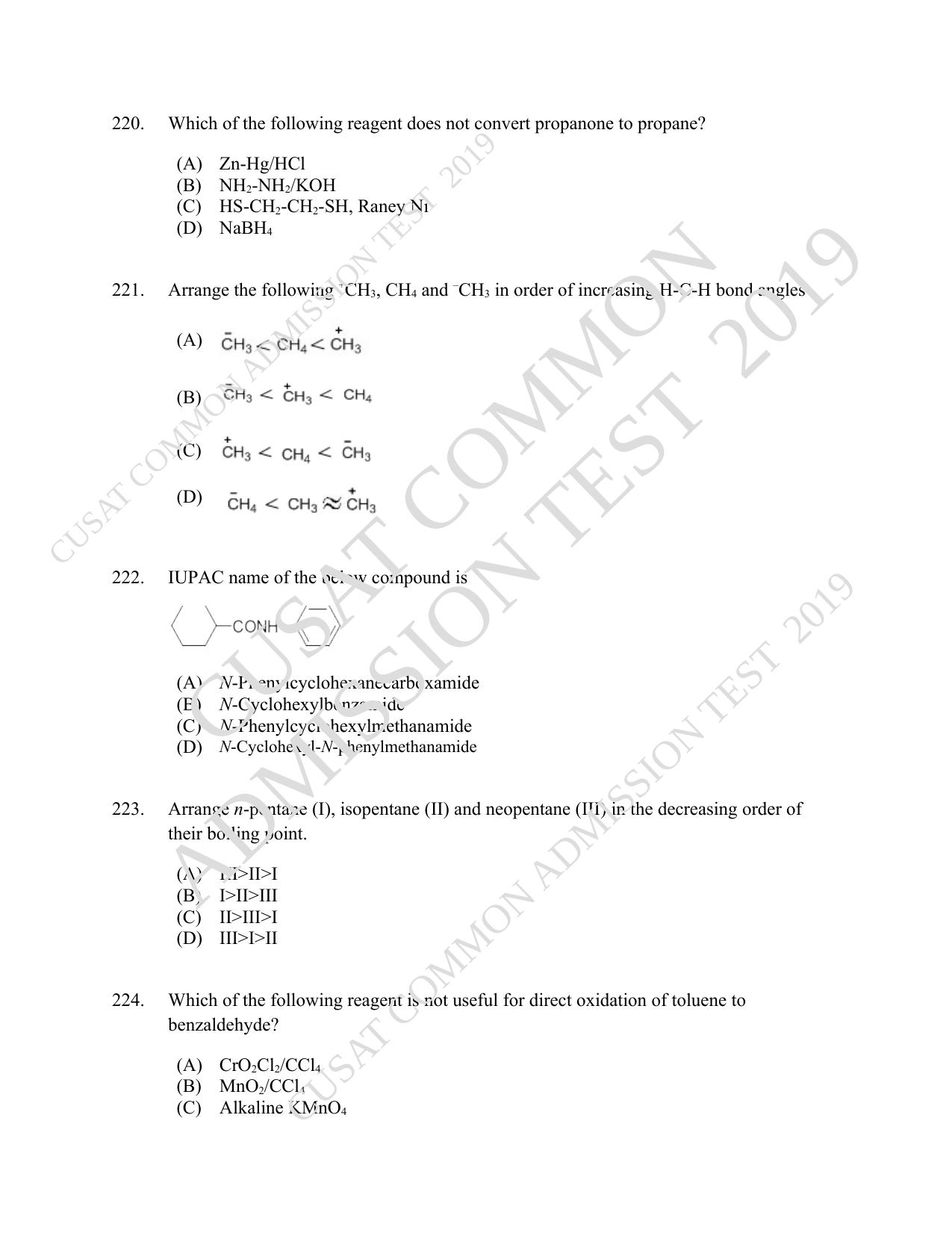 CUSAT CAT 2019 B.Tech Question Paper With Answer Key - Page 71