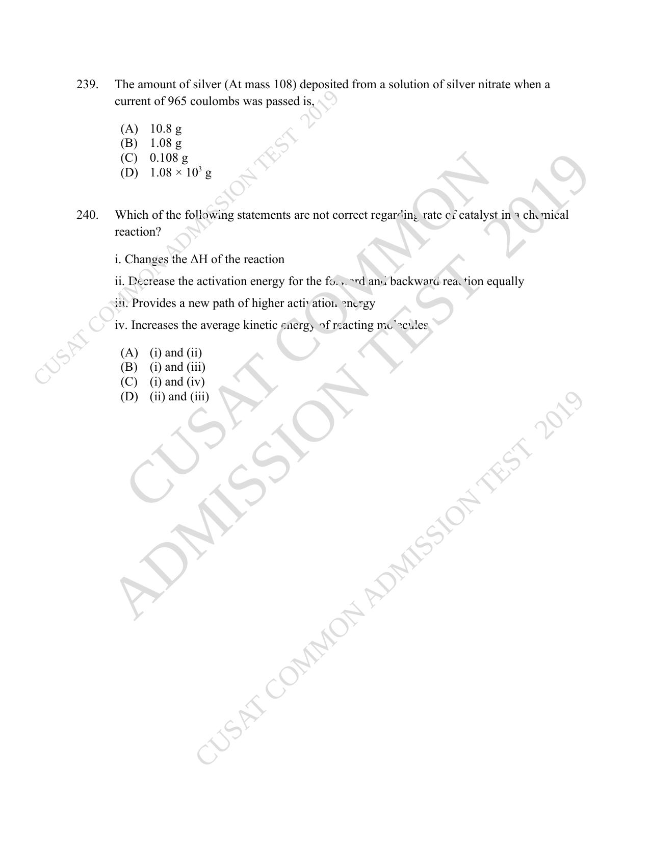 CUSAT CAT 2019 B.Tech Question Paper With Answer Key - Page 77