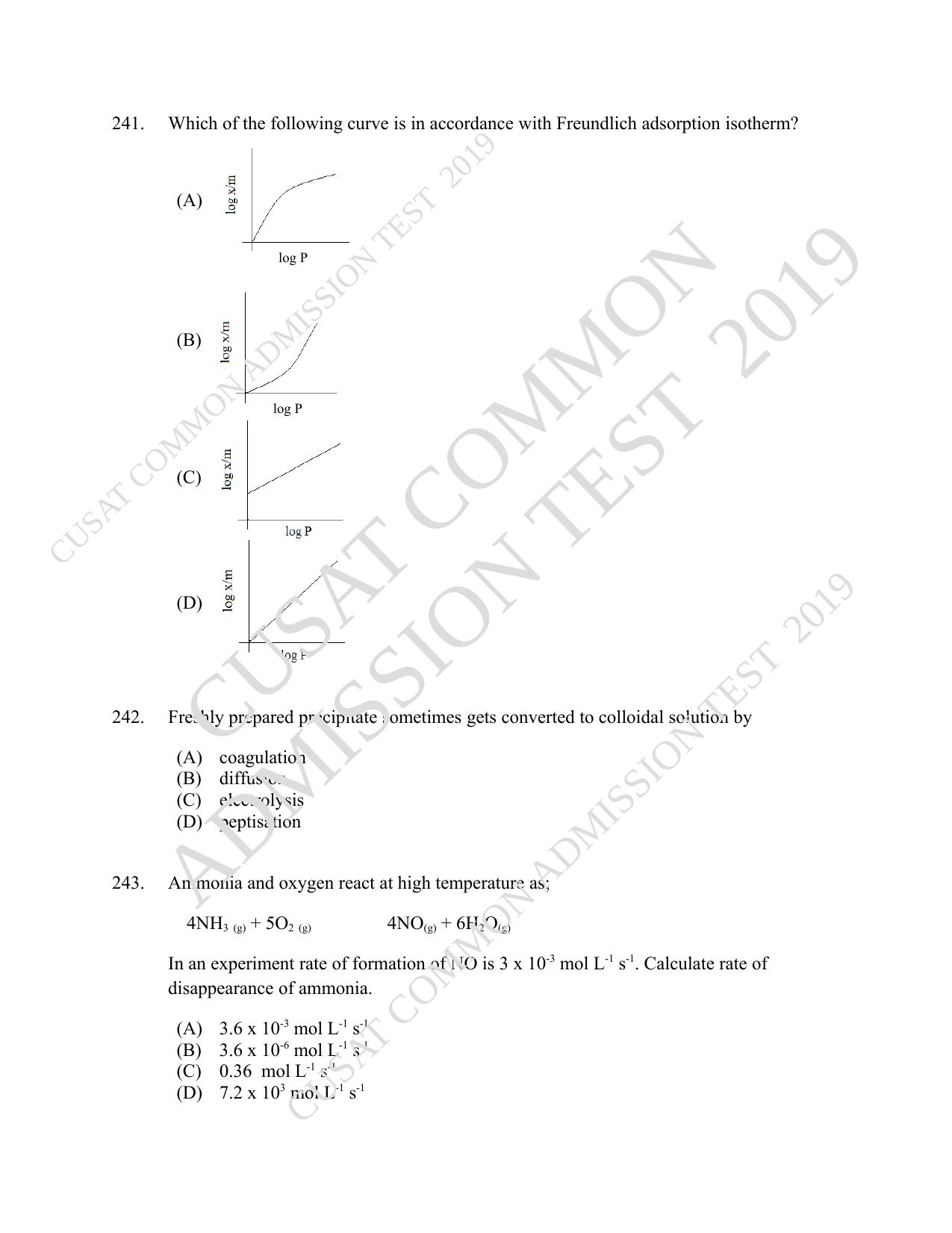 CUSAT CAT 2019 B.Tech Question Paper With Answer Key - Page 78