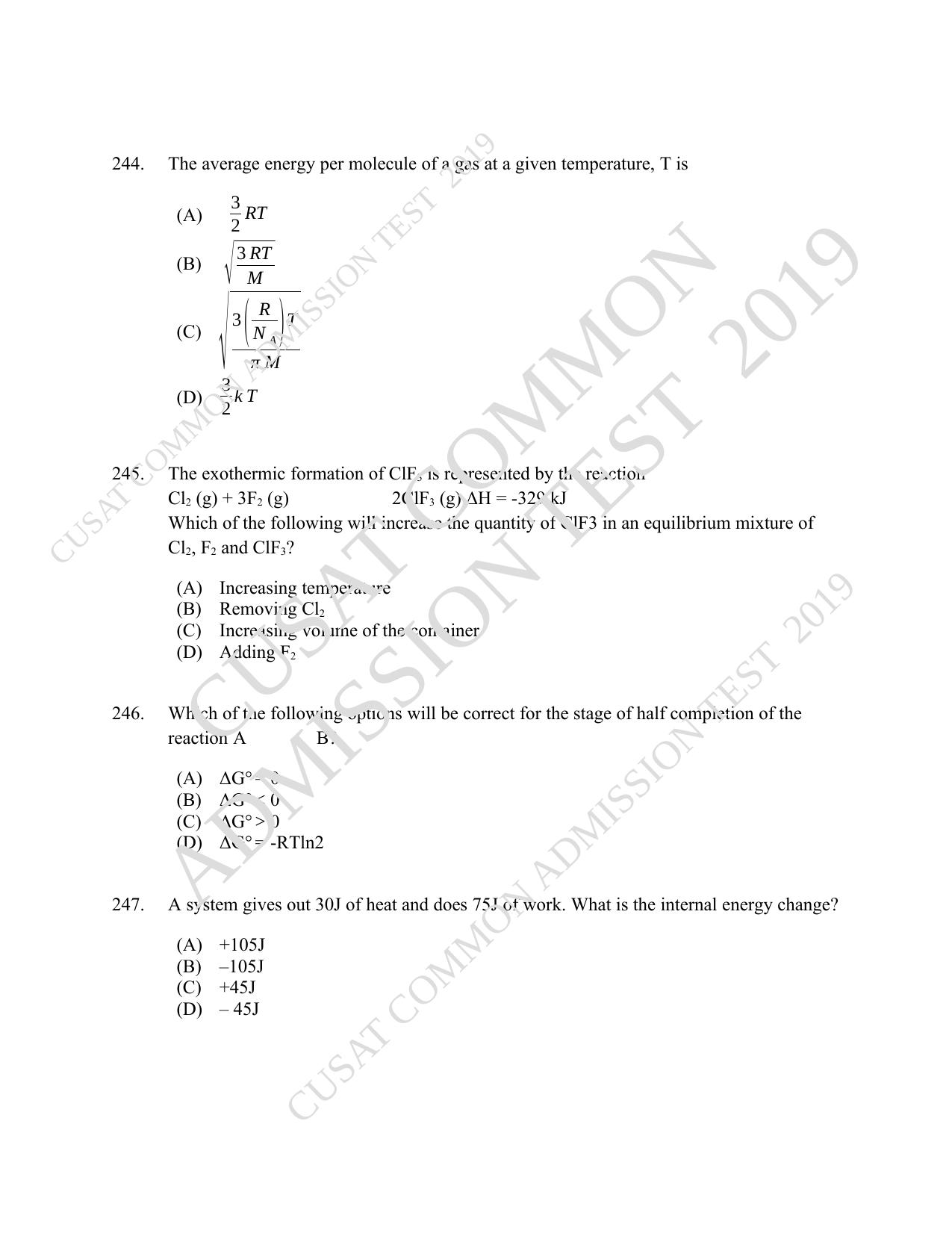 CUSAT CAT 2019 B.Tech Question Paper With Answer Key - Page 79