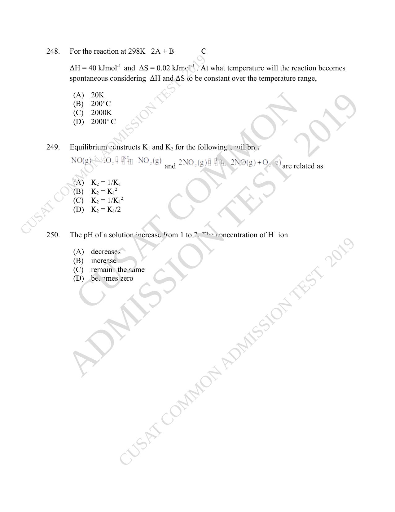 CUSAT CAT 2019 B.Tech Question Paper With Answer Key - Page 80