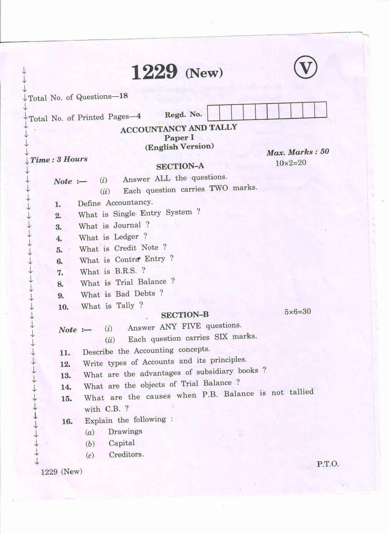 AP Inter 2nd Year Vocational Question Paper March - 2020 - Accountancy Tally - I - Page 1