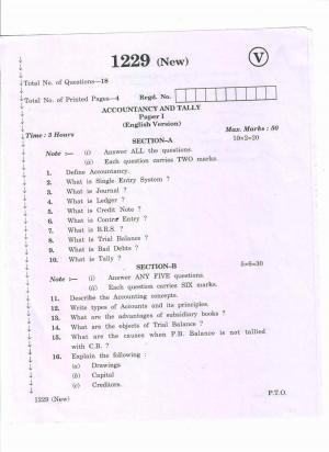 AP Inter 2nd Year Vocational Question Paper March - 2020 - Accountancy Tally - I