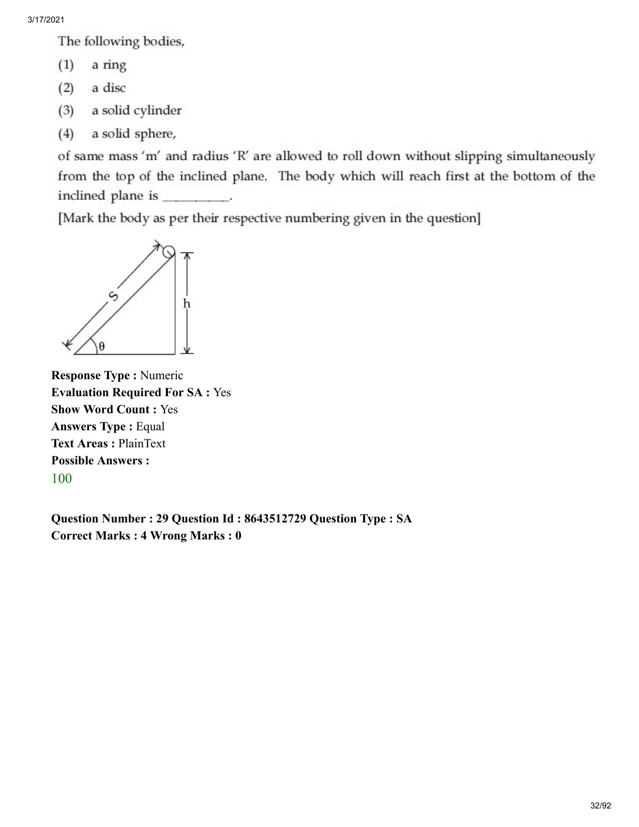 JEE Mains 2021: BTech EMA (Shift 1) 17-03-2021 Question Paper - Page 32
