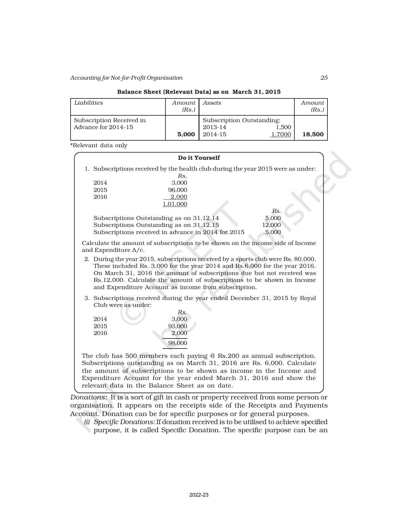 NCERT Book for Class 12 Accountancy Part I Chapter 2 Accounting for Not for Profit Organisation - Page 25
