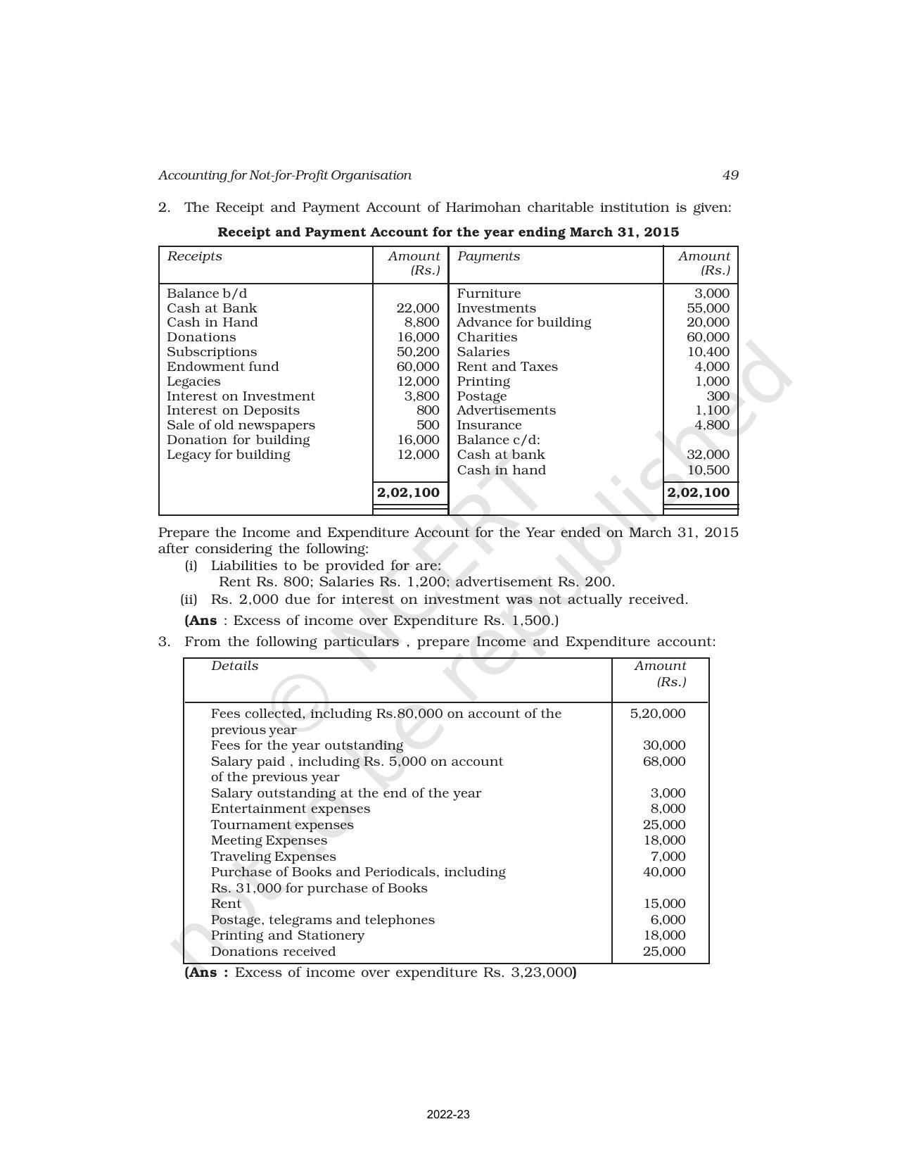 NCERT Book for Class 12 Accountancy Part I Chapter 2 Accounting for Not for Profit Organisation - Page 49