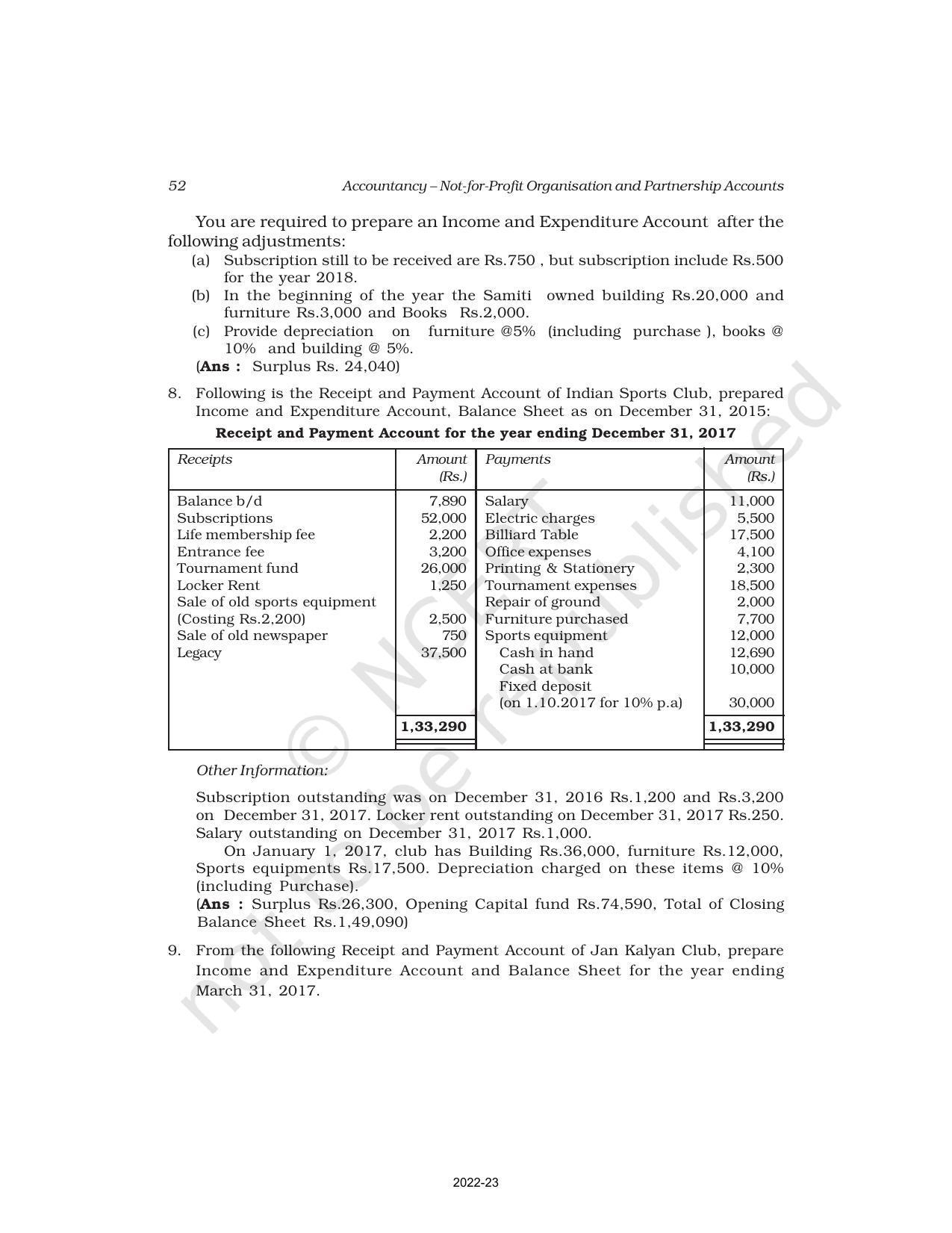 NCERT Book for Class 12 Accountancy Part I Chapter 2 Accounting for Not for Profit Organisation - Page 52