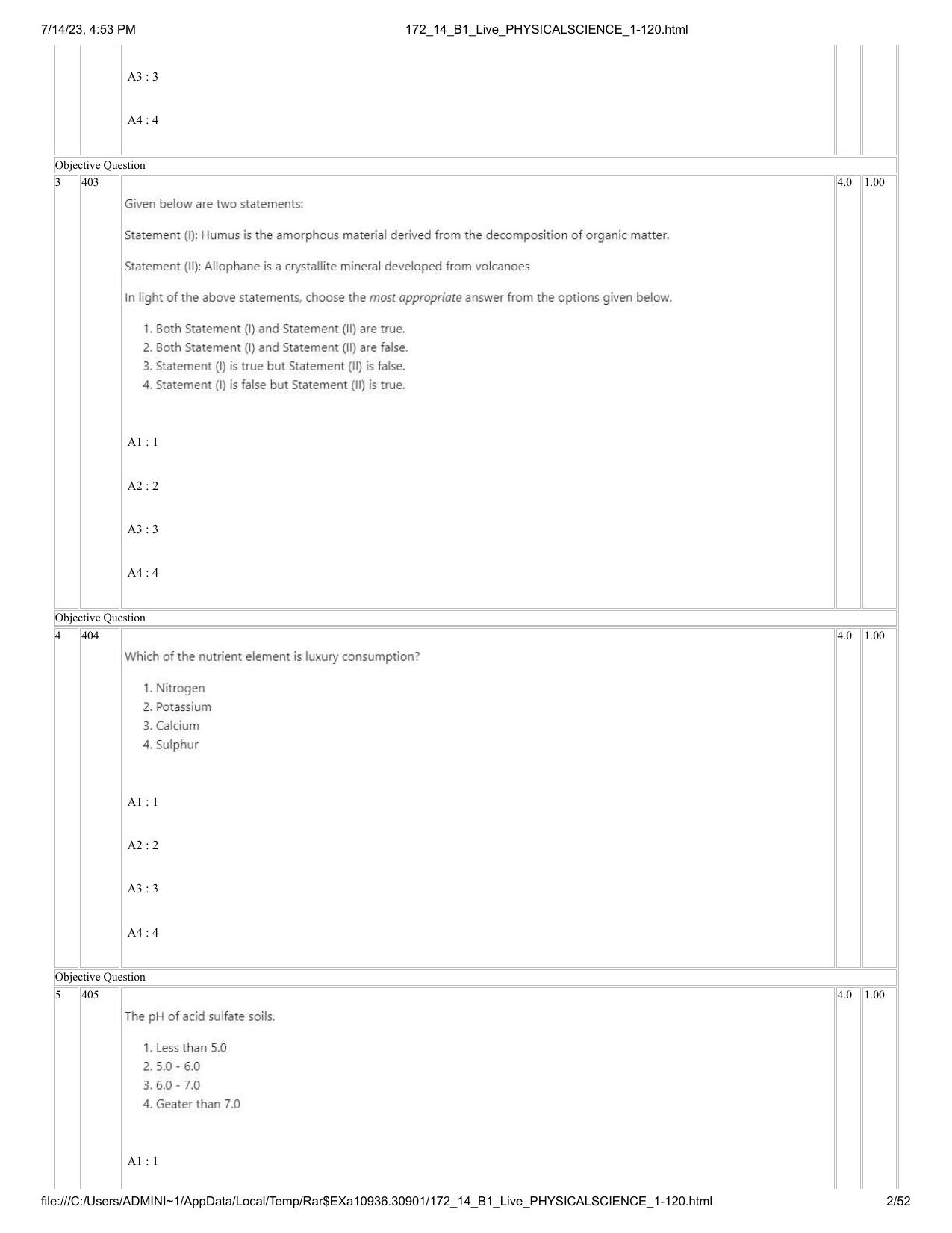 ICAR AIEEA PG 2023 PHYSICAL SCIENCES Question Paper- 14 July 2023 - Page 2