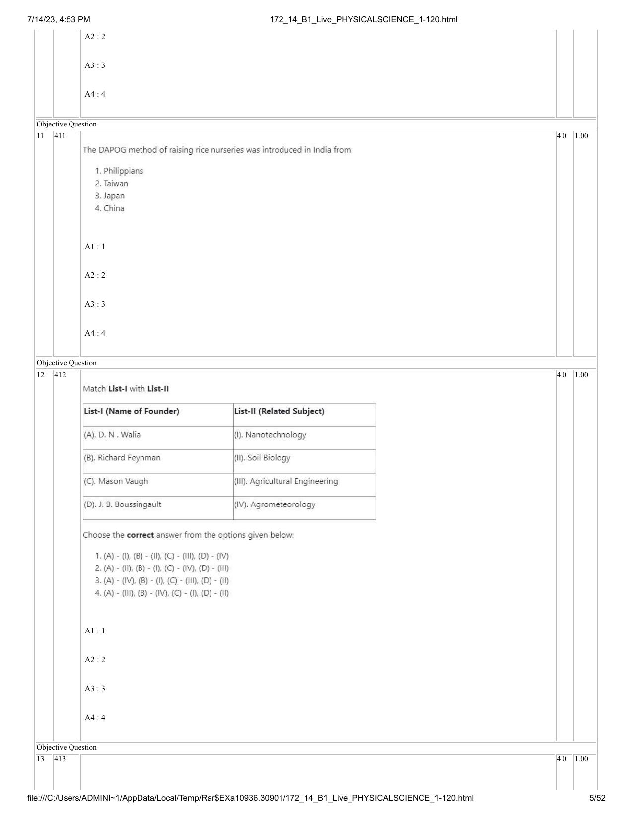 ICAR AIEEA PG 2023 PHYSICAL SCIENCES Question Paper- 14 July 2023 - Page 5