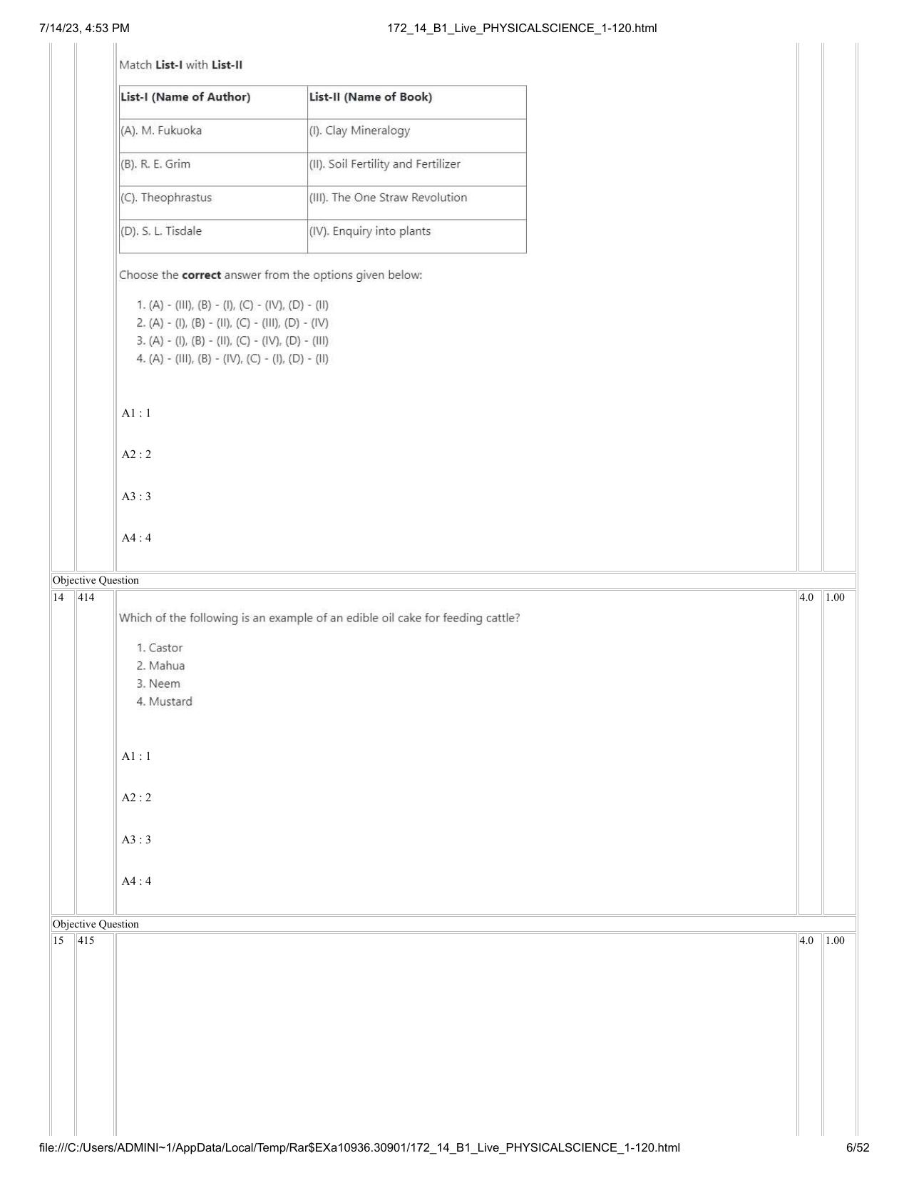 ICAR AIEEA PG 2023 PHYSICAL SCIENCES Question Paper- 14 July 2023 - Page 6