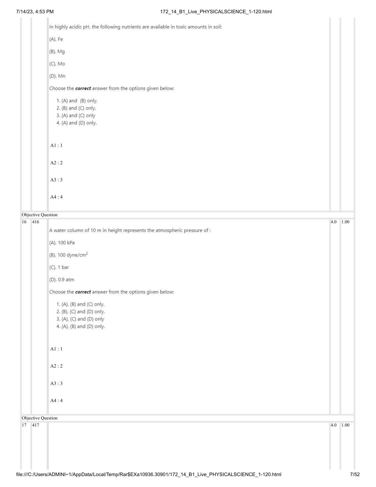 ICAR AIEEA PG 2023 PHYSICAL SCIENCES Question Paper- 14 July 2023 - Page 7