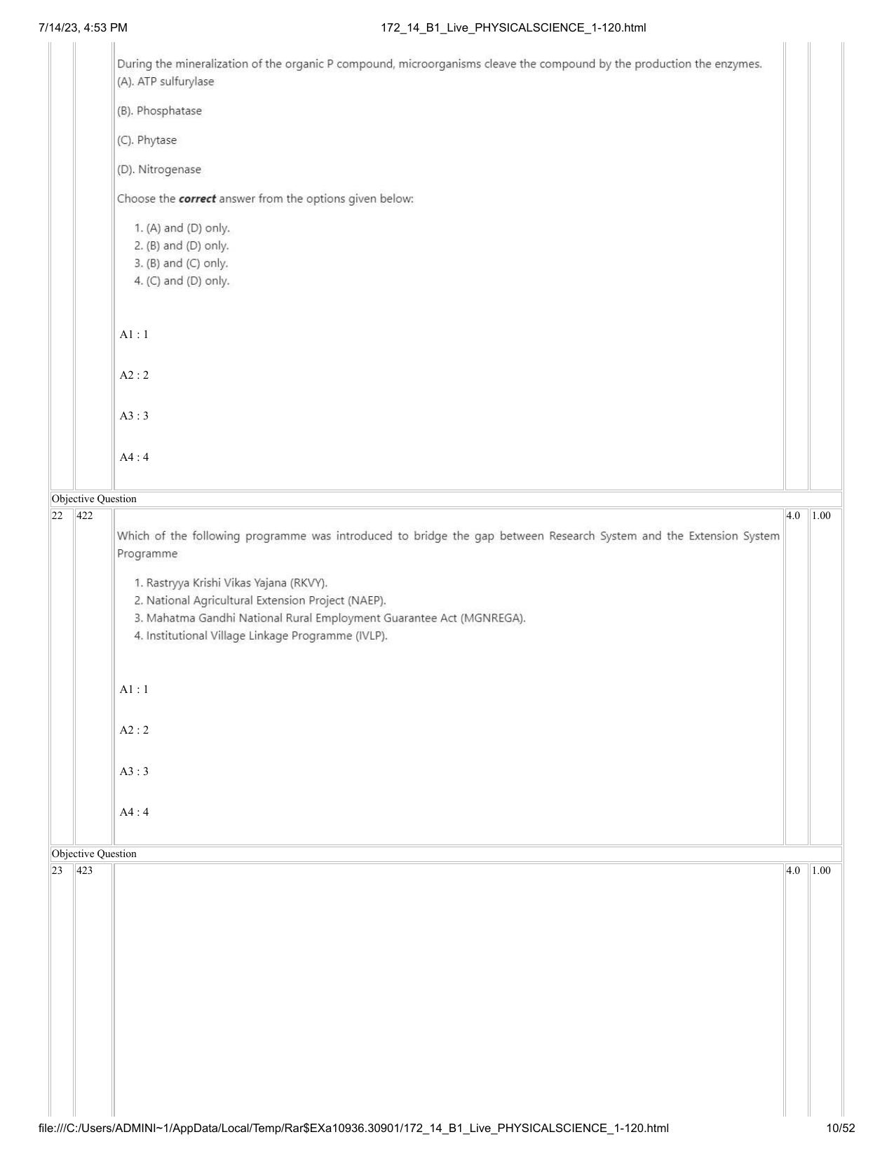 ICAR AIEEA PG 2023 PHYSICAL SCIENCES Question Paper- 14 July 2023 - Page 10