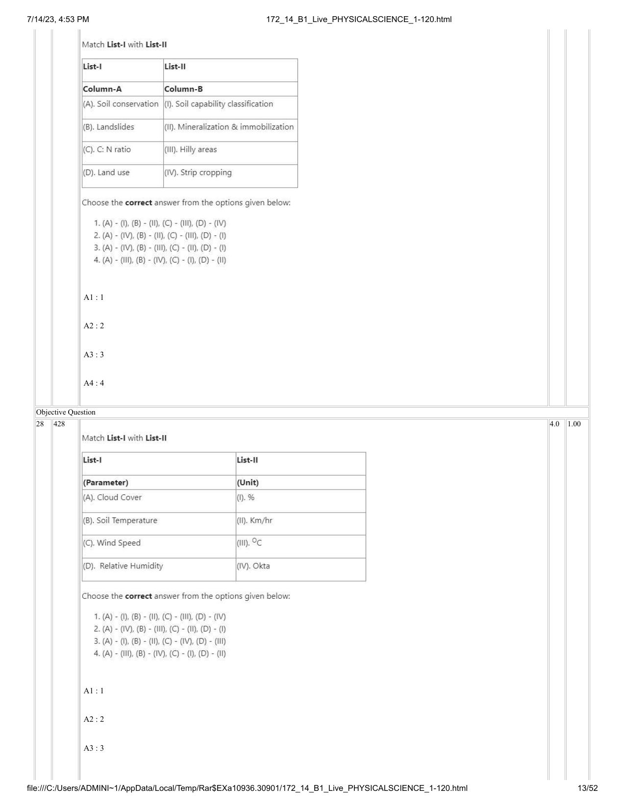 ICAR AIEEA PG 2023 PHYSICAL SCIENCES Question Paper- 14 July 2023 - Page 13