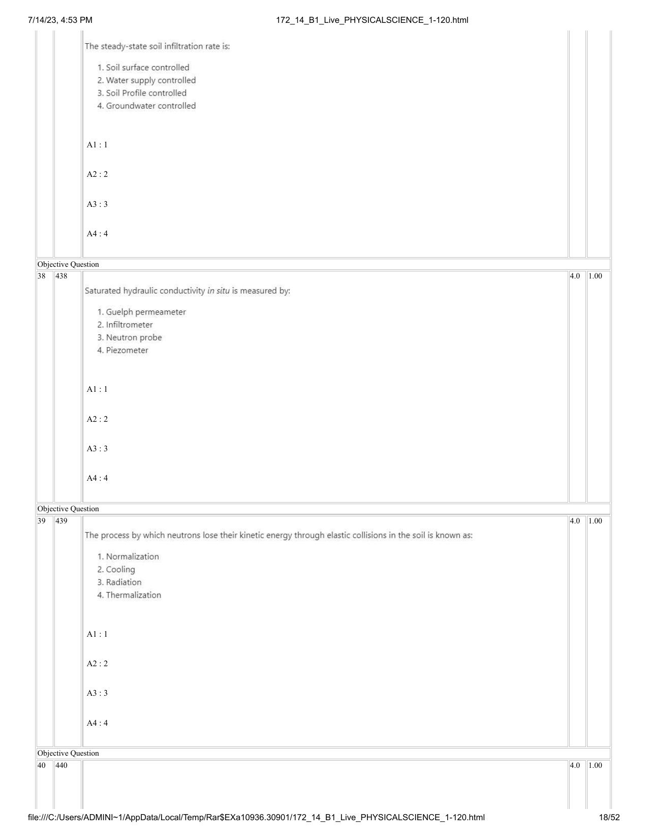 ICAR AIEEA PG 2023 PHYSICAL SCIENCES Question Paper- 14 July 2023 - Page 18