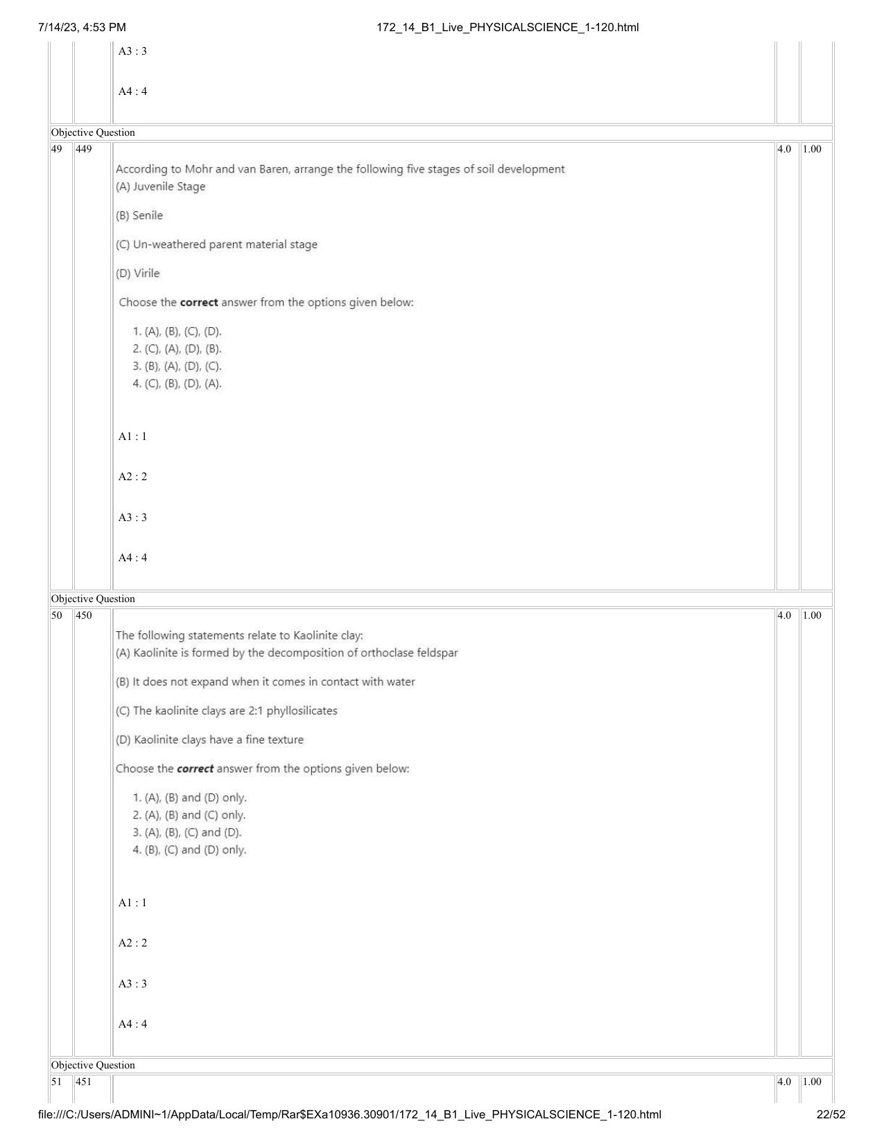 ICAR AIEEA PG 2023 PHYSICAL SCIENCES Question Paper- 14 July 2023 - Page 22
