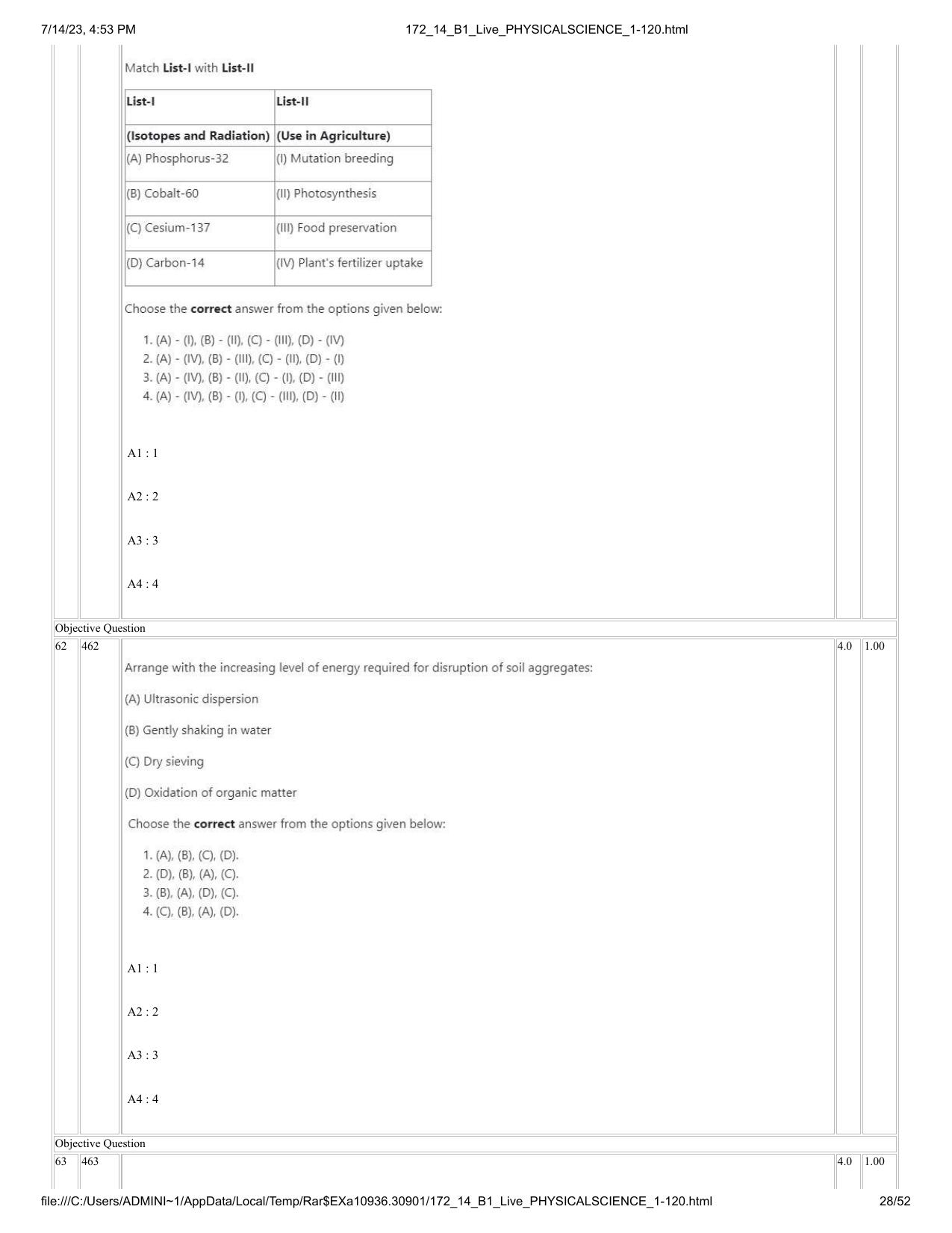 ICAR AIEEA PG 2023 PHYSICAL SCIENCES Question Paper- 14 July 2023 - Page 28