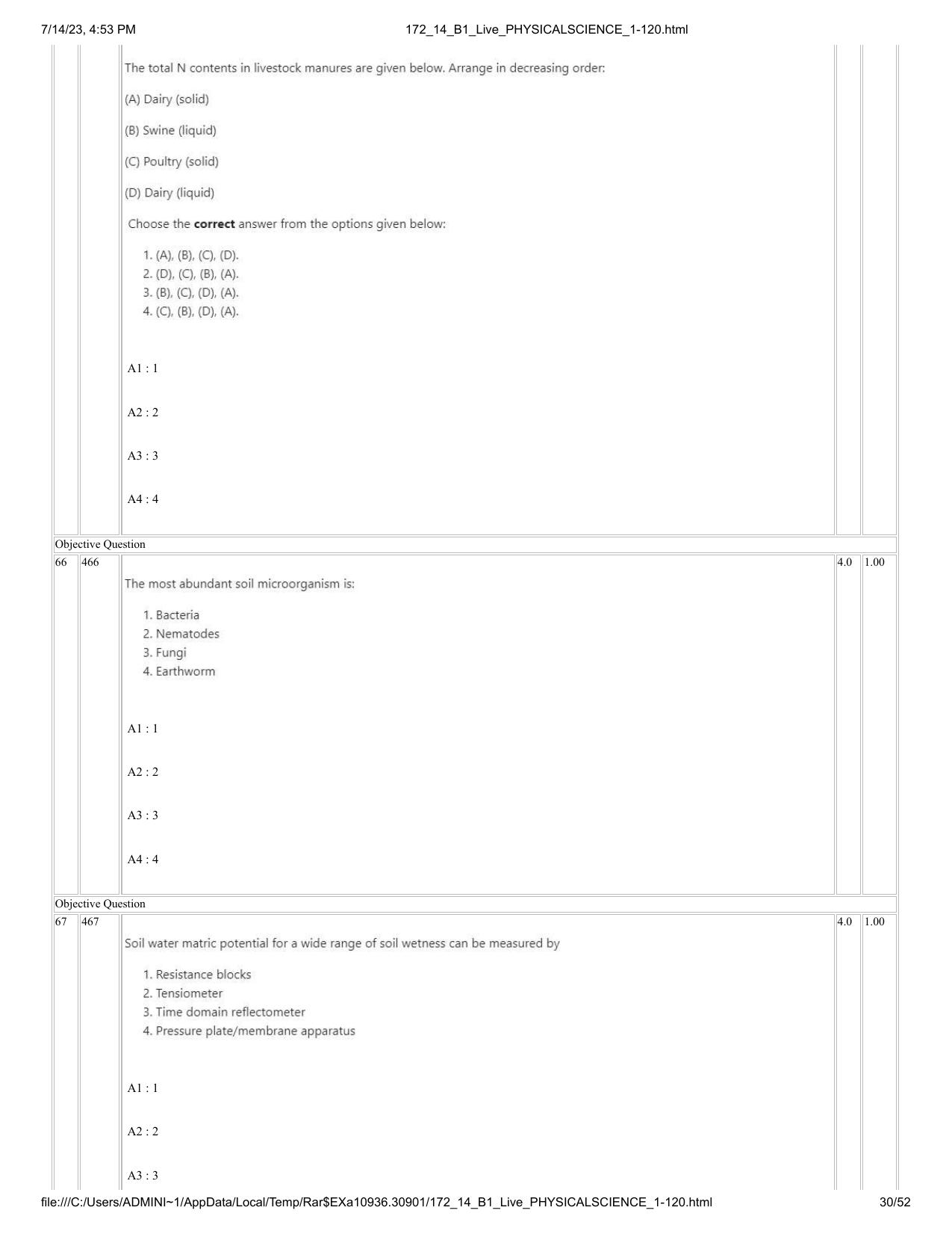ICAR AIEEA PG 2023 PHYSICAL SCIENCES Question Paper- 14 July 2023 - Page 30