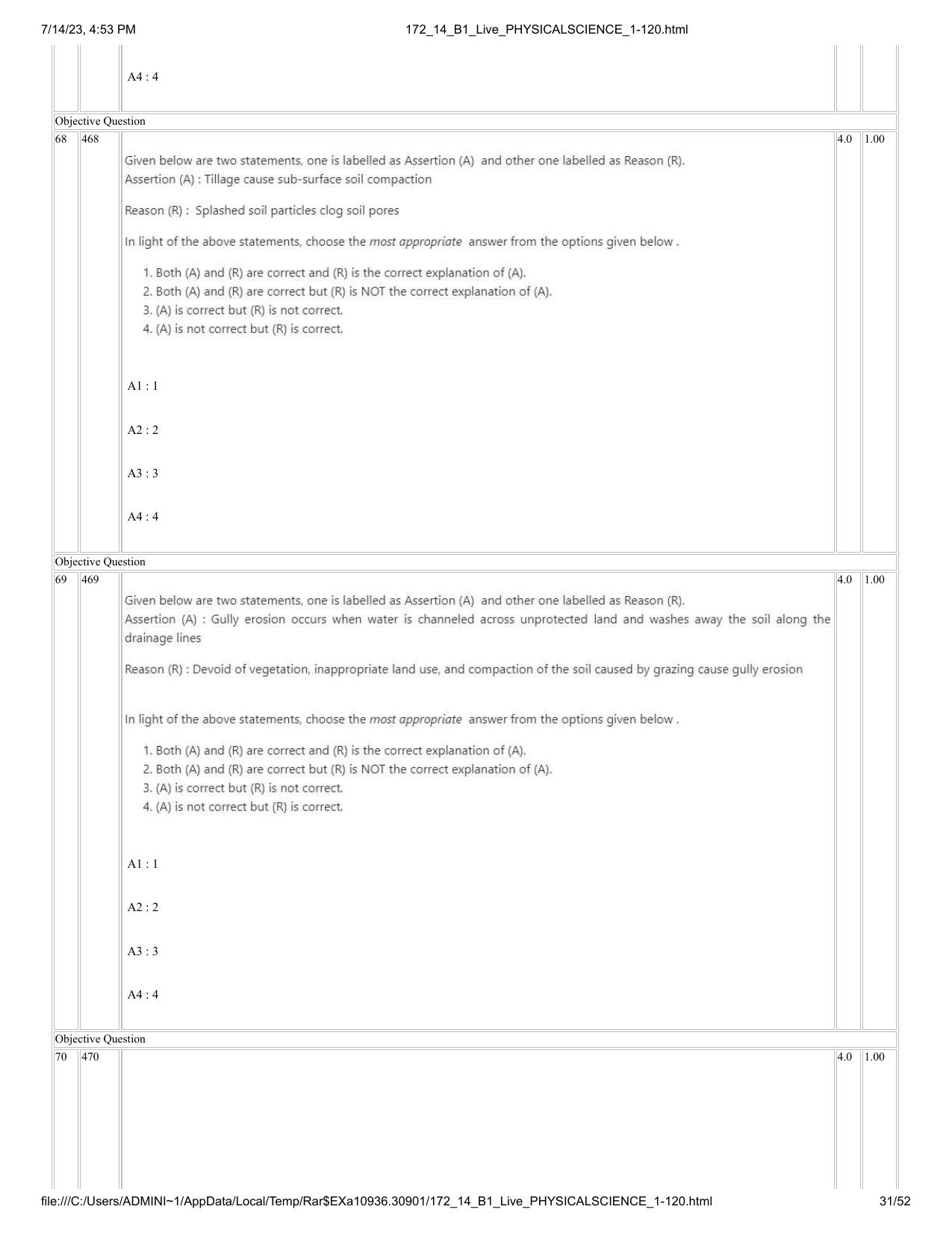 ICAR AIEEA PG 2023 PHYSICAL SCIENCES Question Paper- 14 July 2023 - Page 31