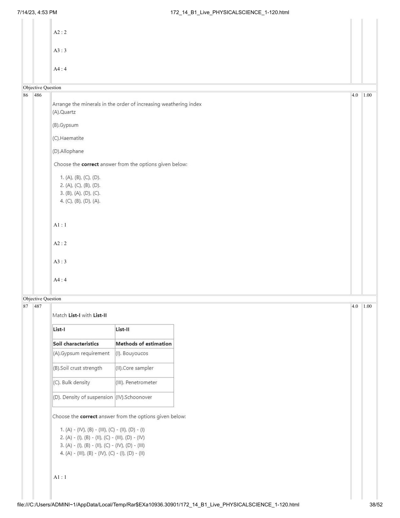 ICAR AIEEA PG 2023 PHYSICAL SCIENCES Question Paper- 14 July 2023 - Page 38