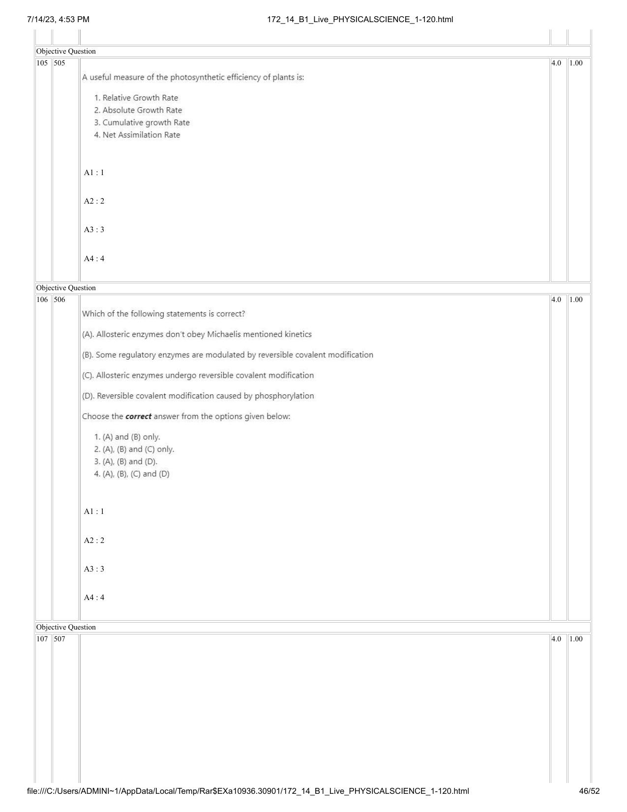 ICAR AIEEA PG 2023 PHYSICAL SCIENCES Question Paper- 14 July 2023 - Page 46