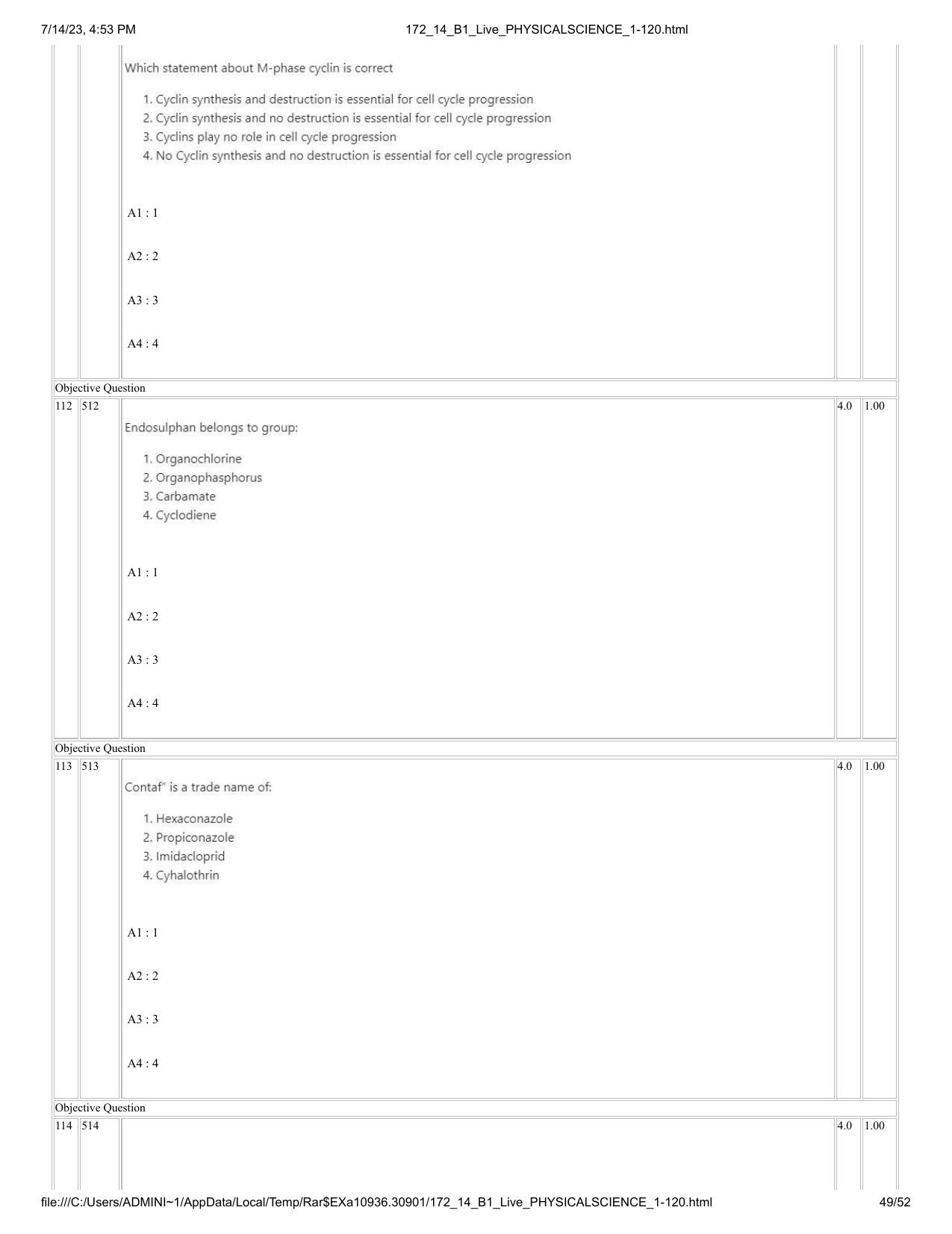 ICAR AIEEA PG 2023 PHYSICAL SCIENCES Question Paper- 14 July 2023 - Page 49