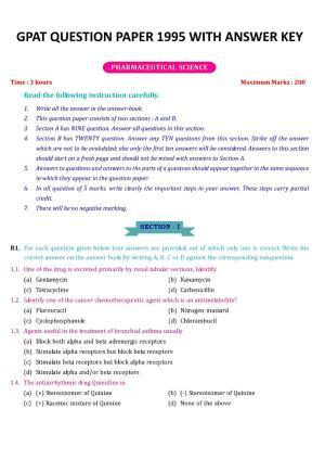 GPAT 1995 Question Paper with Answer Key