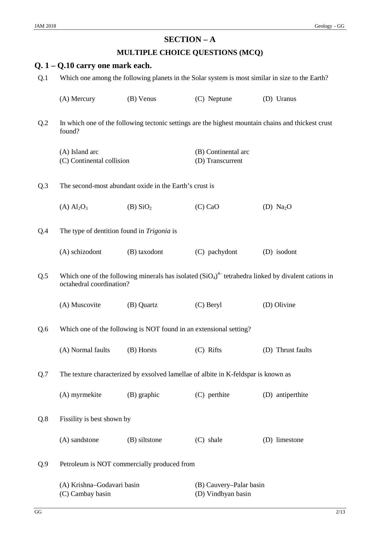 JAM 2018: GG Question Paper - Page 2