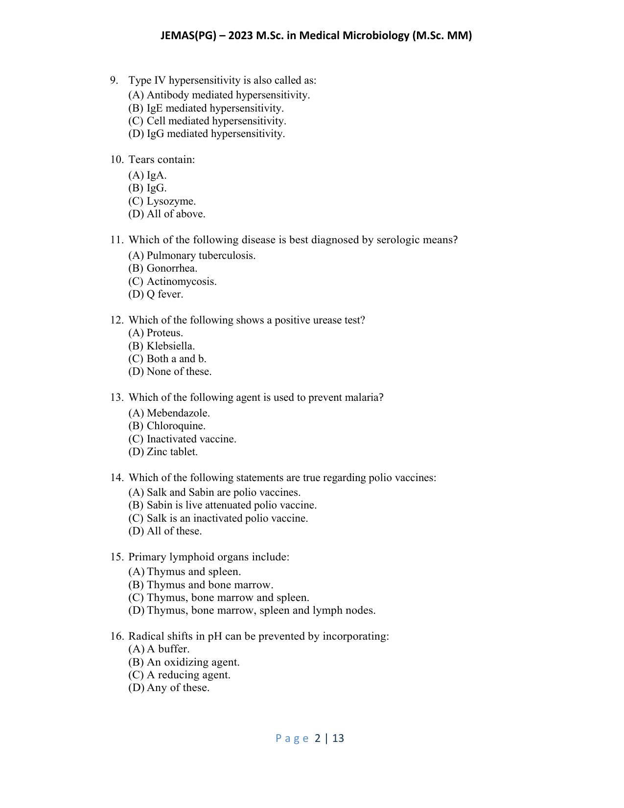 WB JEMAS (PG) M.Sc MM 2023 Question Paper - Page 3