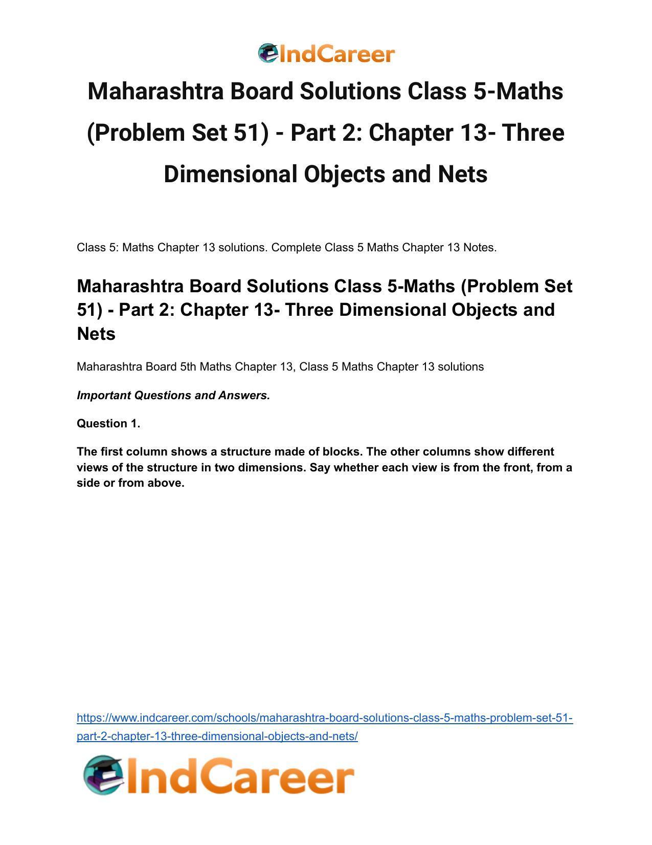 Maharashtra Board Solutions Class 5-Maths (Problem Set 51) - Part 2: Chapter 13- Three Dimensional Objects and Nets - Page 2