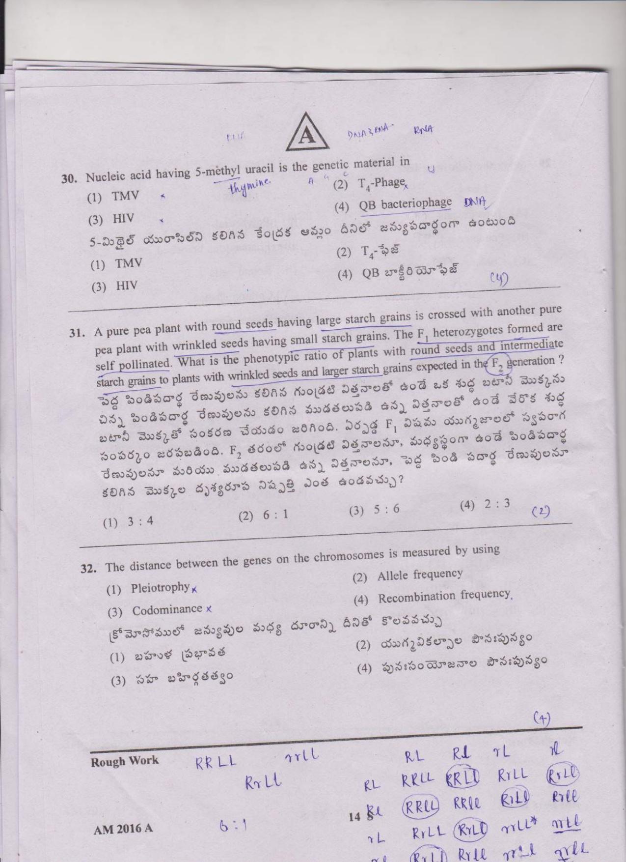 TS EAMCET 2016 Question Paper - Medical & Agriculture - Page 14