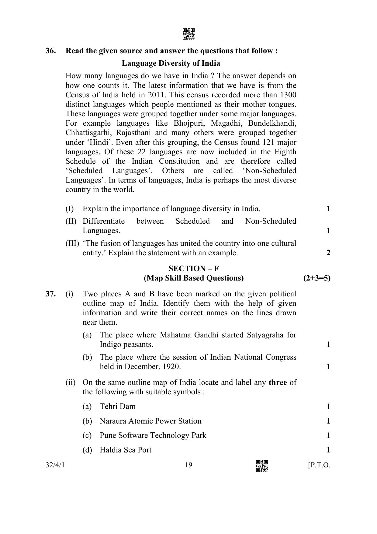 CBSE Class 10 32-4-1 Social Science 2023 Question Paper - Page 19