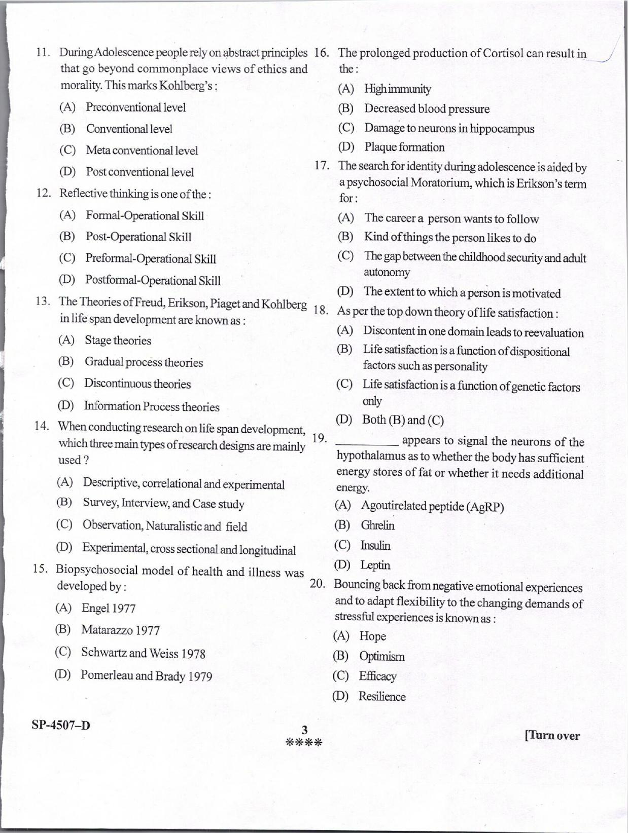 KUET 2024 M.A. Psychology Question Paper - Page 3