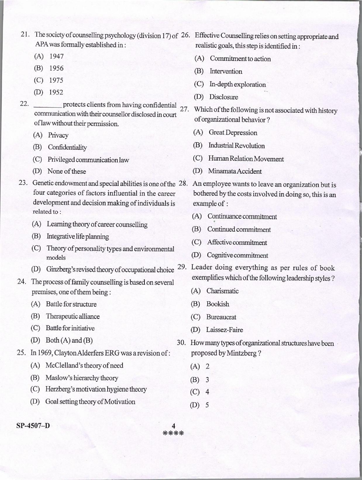 KUET 2024 M.A. Psychology Question Paper - Page 4