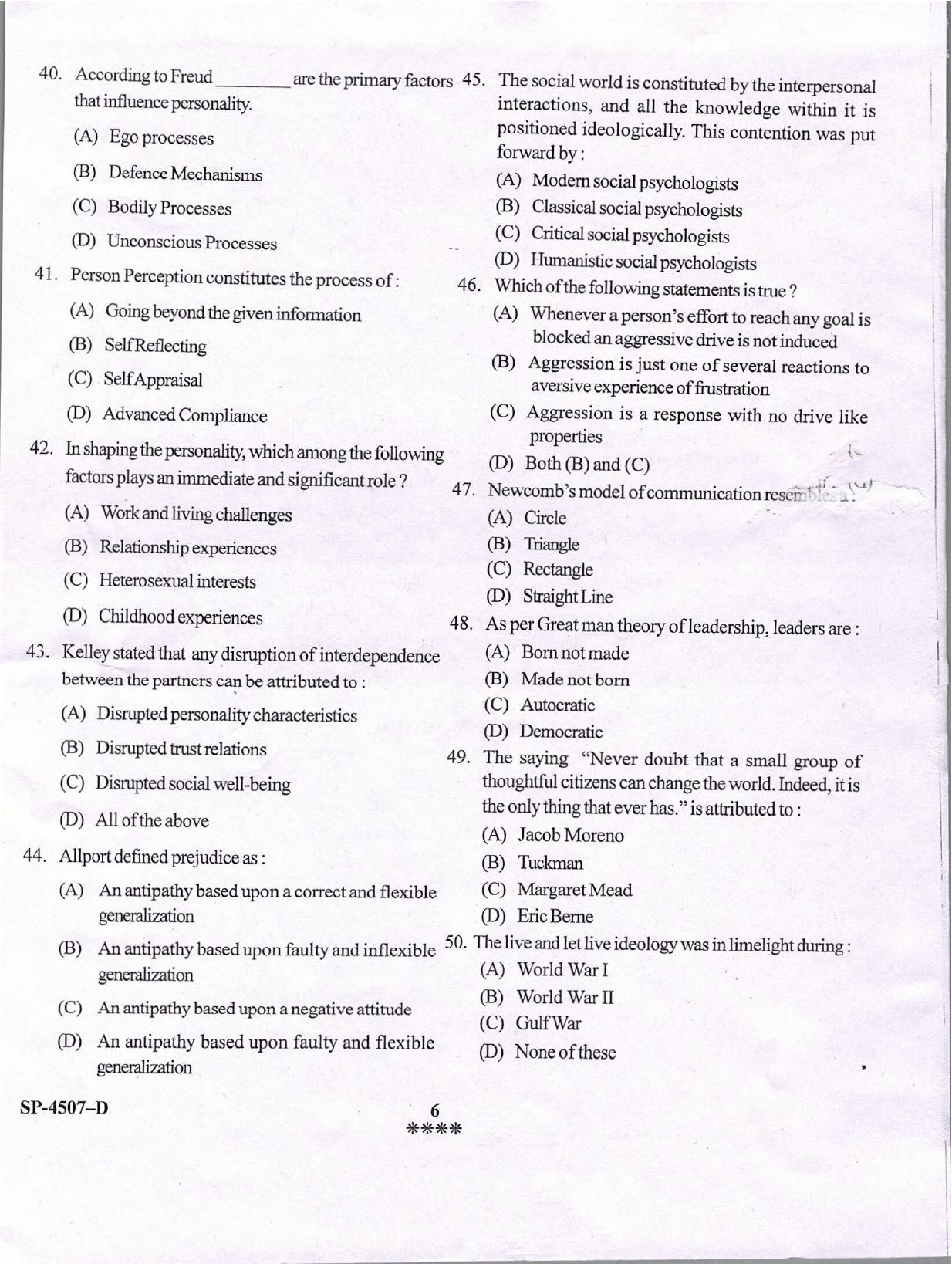 KUET 2024 M.A. Psychology Question Paper - Page 6