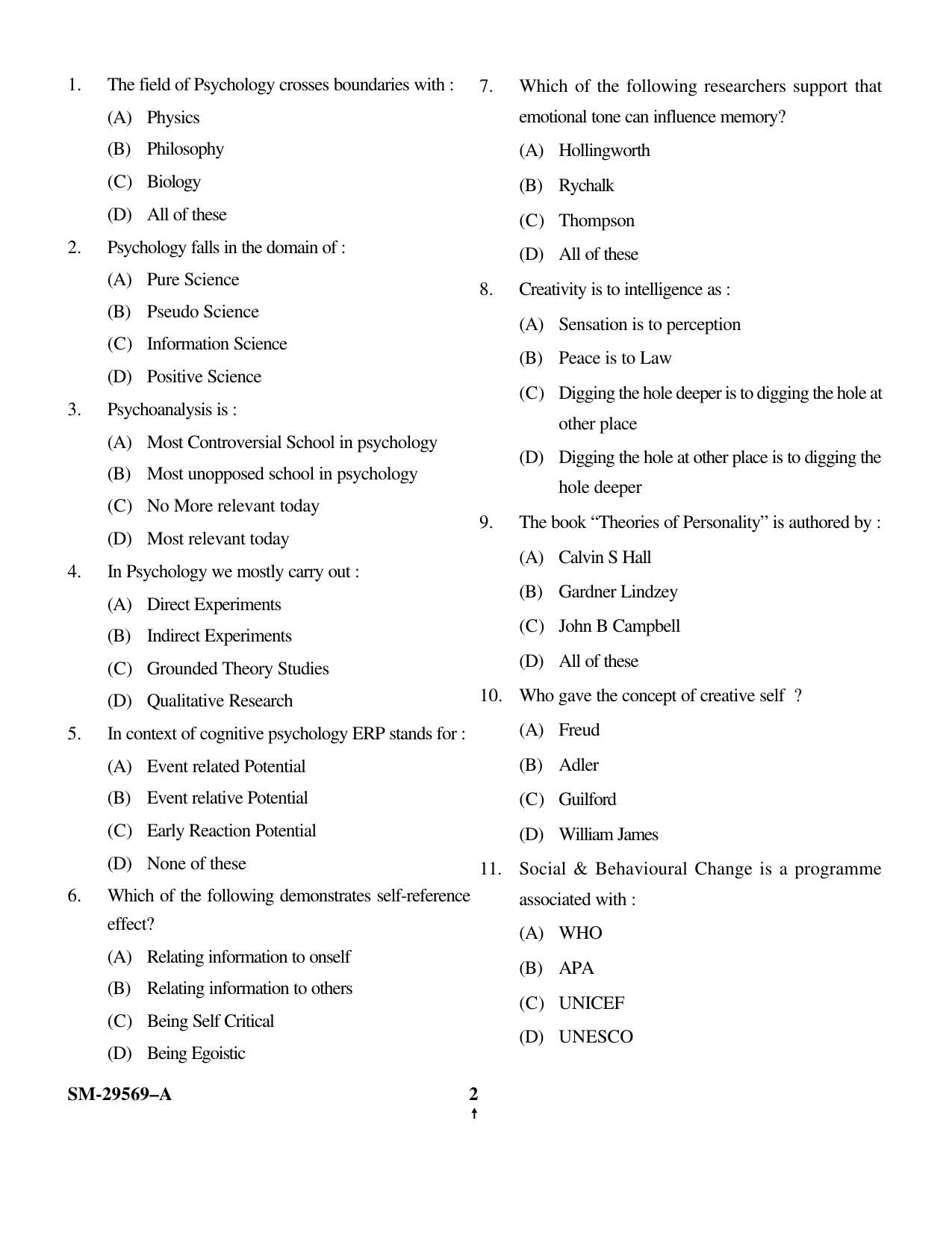 KUET 2024 M.A. Psychology Question Paper - Page 9